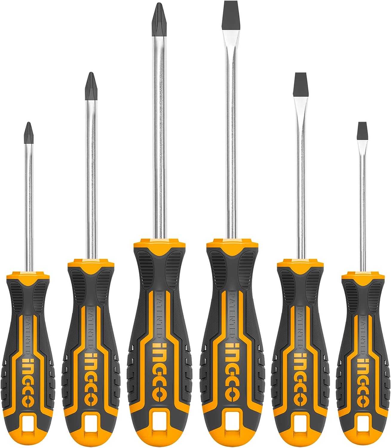 INGCO Set De 6 Destornilladores con punta Magnética Desarmadores Phillips Y Plano Acero Cr-V HKSD0628 