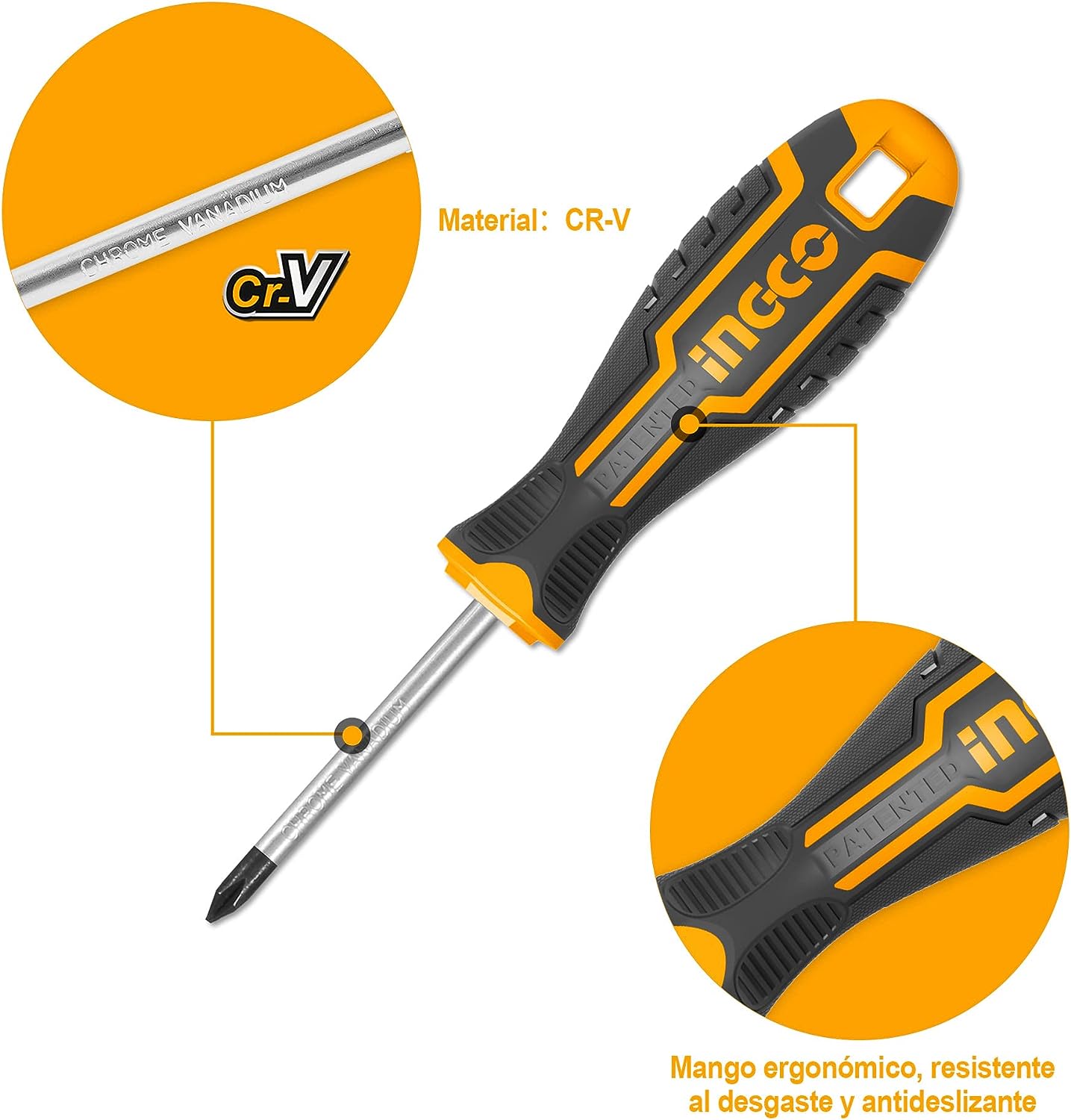 INGCO Set De 6 Destornilladores con punta Magnética Desarmadores Phillips Y Plano Acero Cr-V HKSD0628 