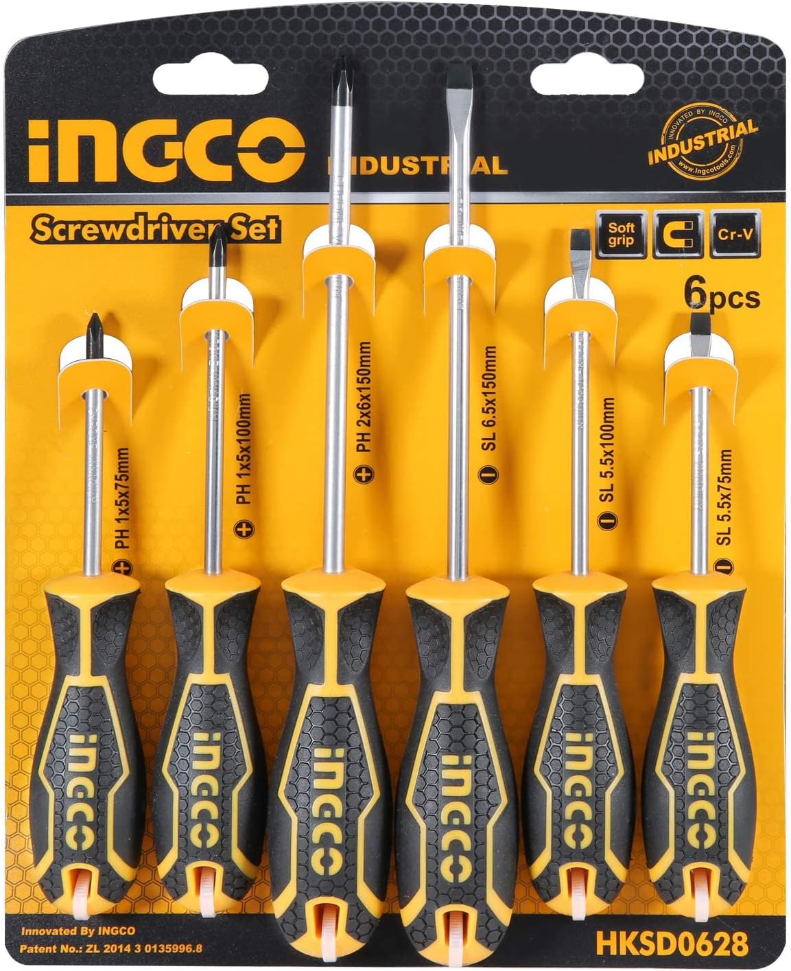 INGCO Set De 6 Destornilladores con punta Magnética Desarmadores Phillips Y Plano Acero Cr-V HKSD0628 