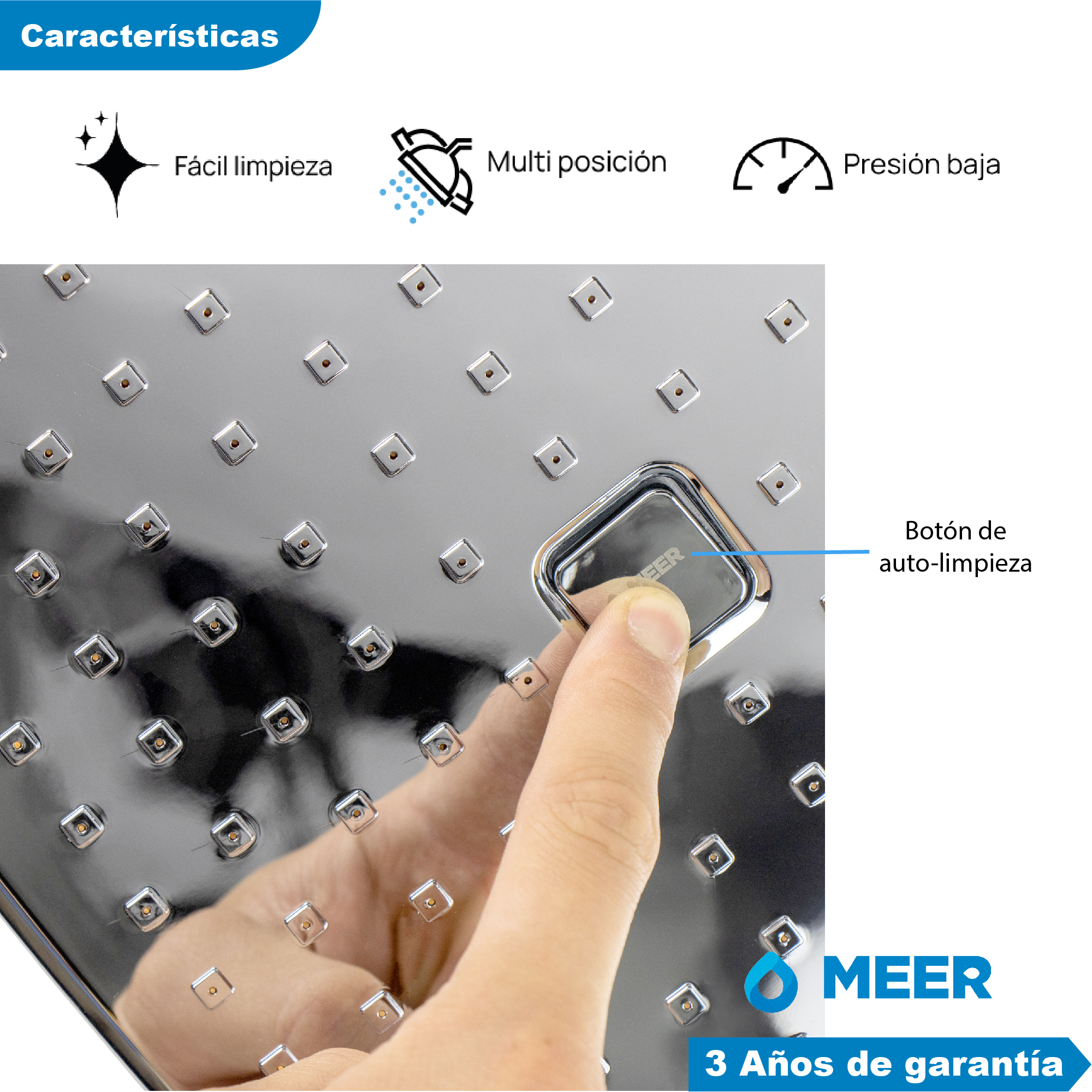 CNX Regadera de Ducha Cuadrada de ABS para Baja Presión Fácil Limpieza.