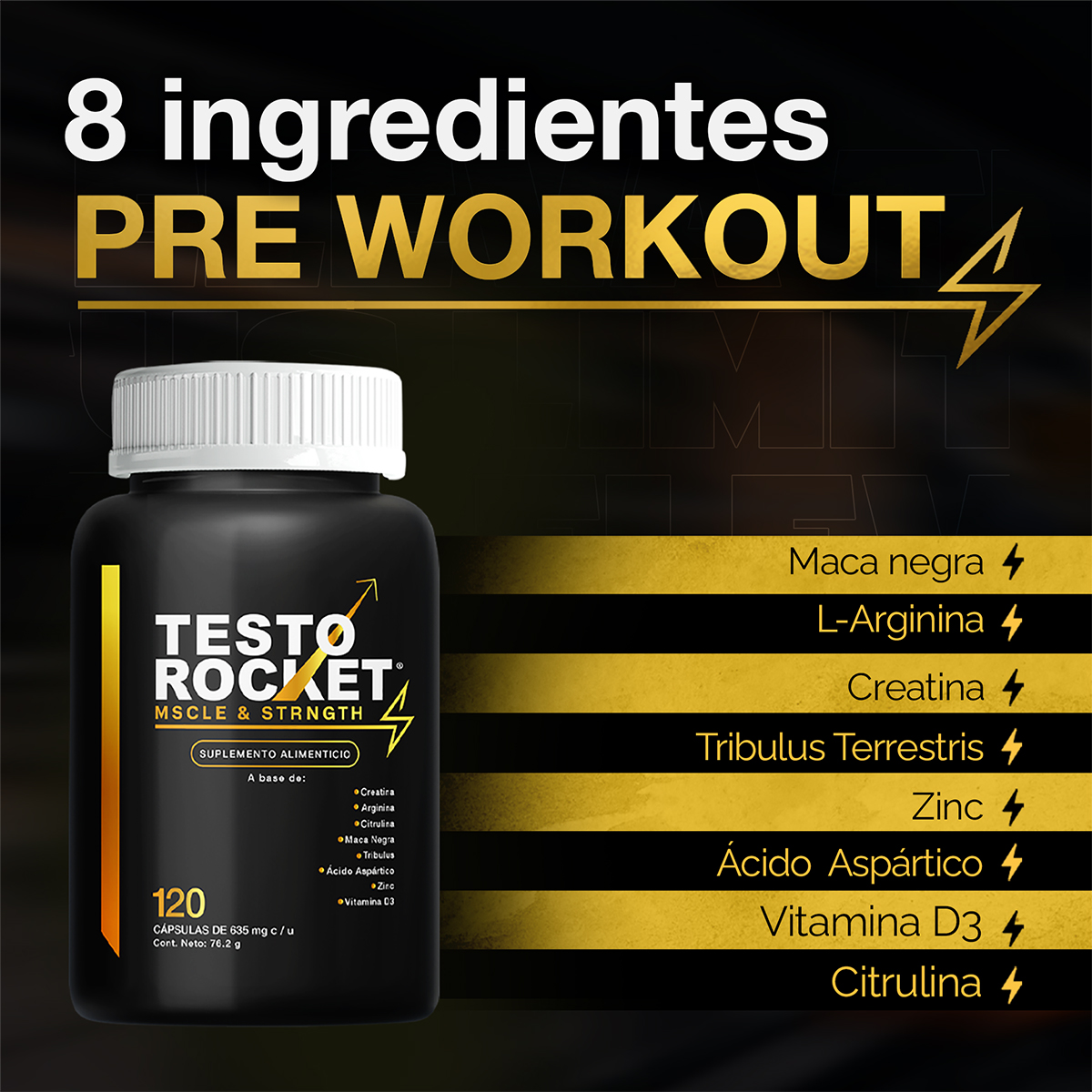 Suplemento Alimenticio - Precursor Testosterona Mens |Testo Rocket Aminoacidos 120 Capsulas
