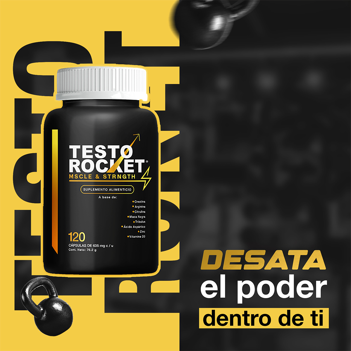 Suplemento Alimenticio - Precursor Testosterona Mens |Testo Rocket Aminoacidos 120 Capsulas