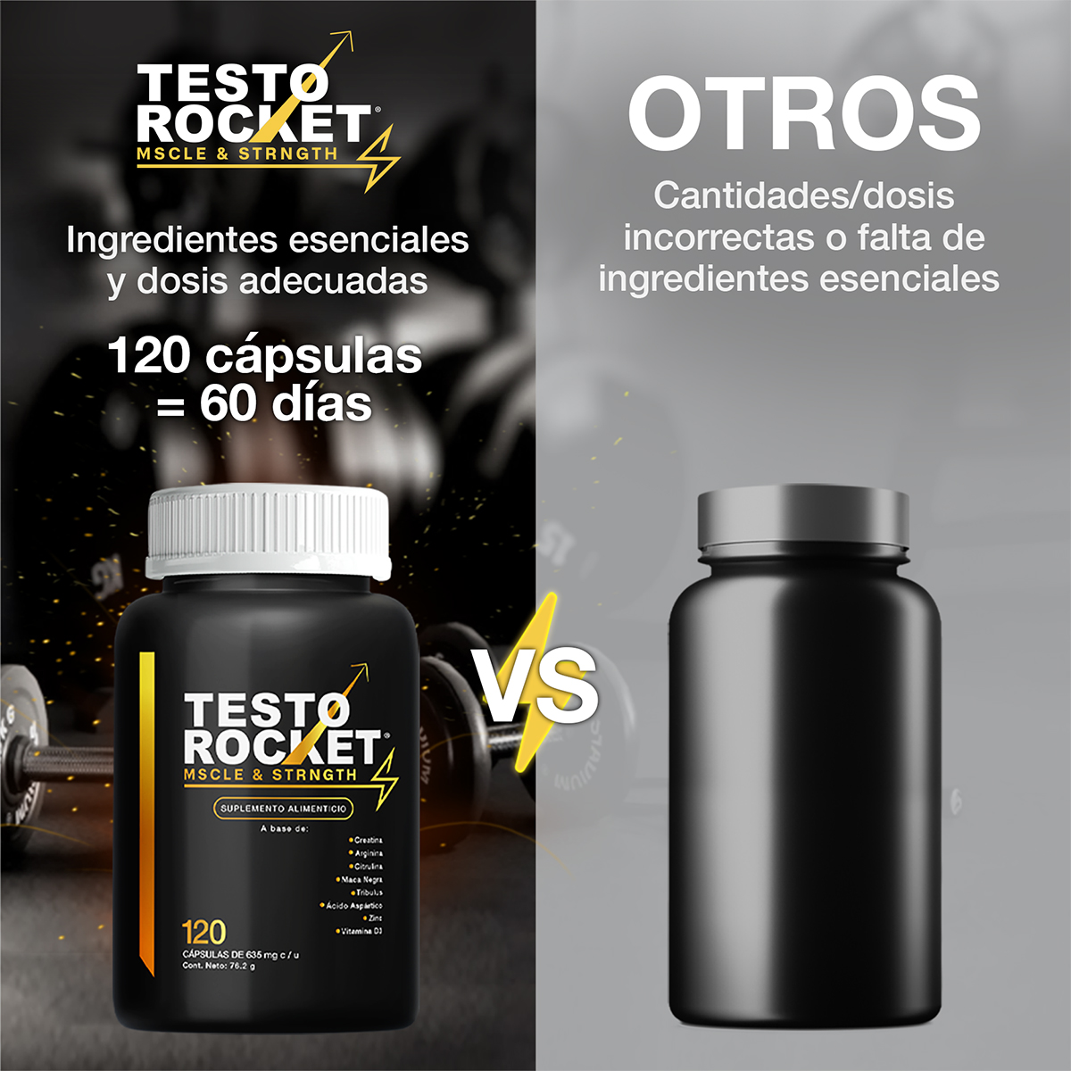 Suplemento Alimenticio - Precursor Testosterona Mens |Testo Rocket Aminoacidos 120 Capsulas