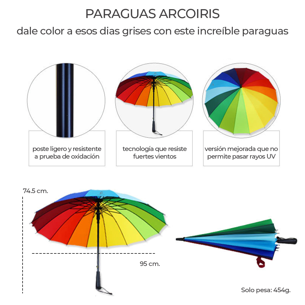 Paraguas Grande Impermeable Resistente Viento Sólido Multicolor