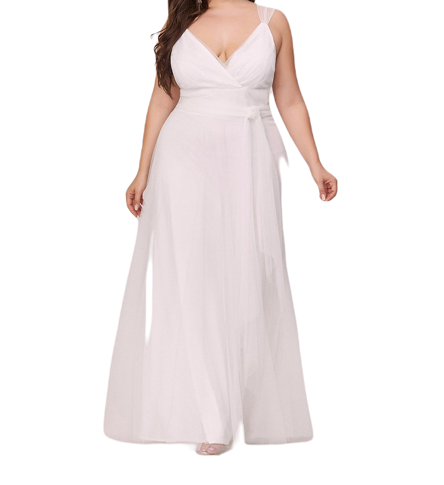 Vestido Elegante de Fiesta Largo Blanco Novia Curvy Damas Honor o Civil con Tul Tallas Ch a Talla Extra