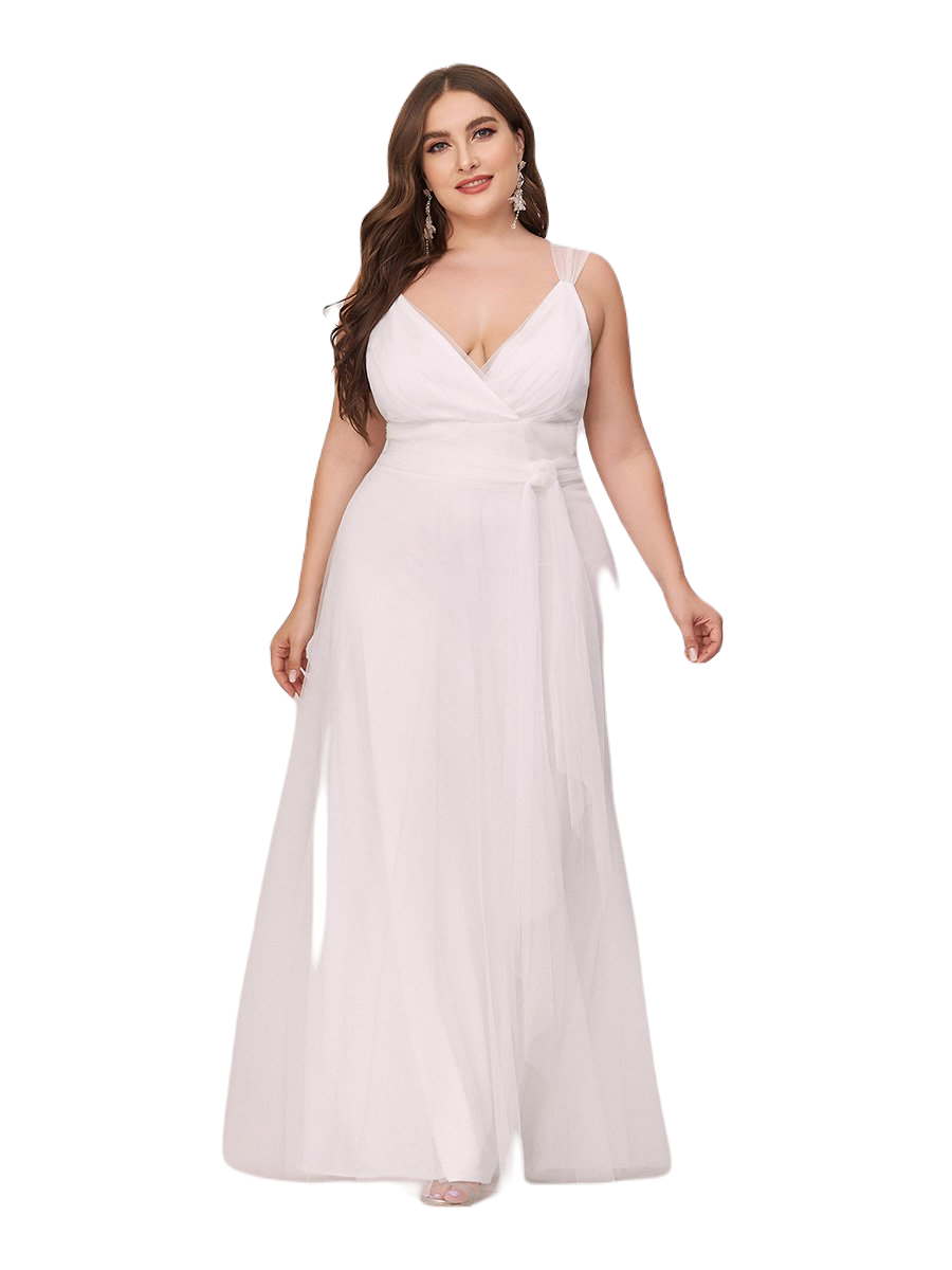 Vestido Elegante de Fiesta Largo Blanco Novia Curvy Damas Honor o Civil con Tul Tallas Ch a Talla Extra