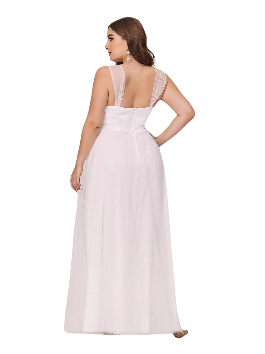 Vestido Elegante de Fiesta Largo Blanco Novia Curvy Damas Honor o Civil con Tul Tallas Ch a Talla Extra