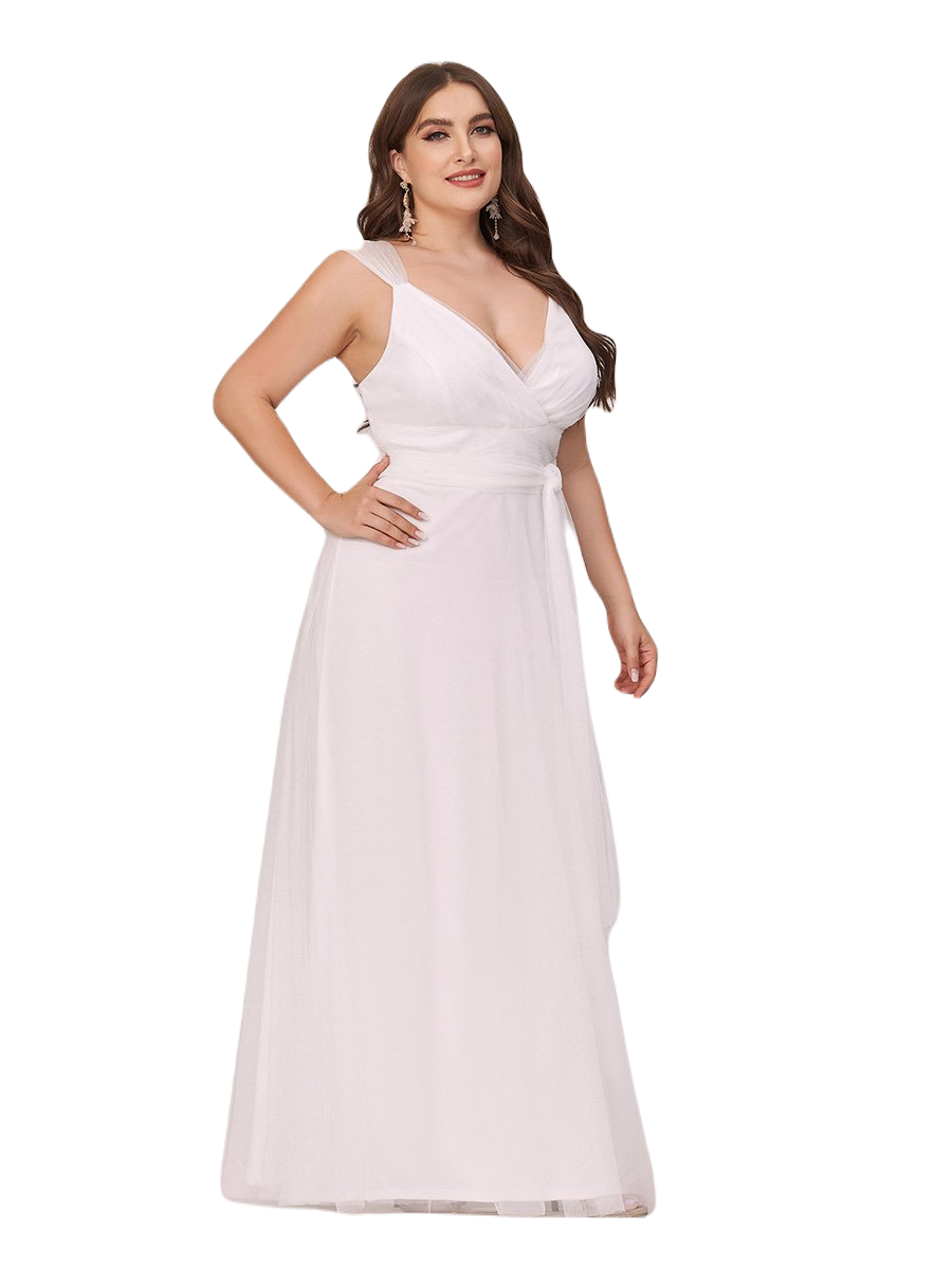 Vestido Elegante de Fiesta Largo Blanco Novia Curvy Damas Honor o Civil con Tul Tallas Ch a Talla Extra