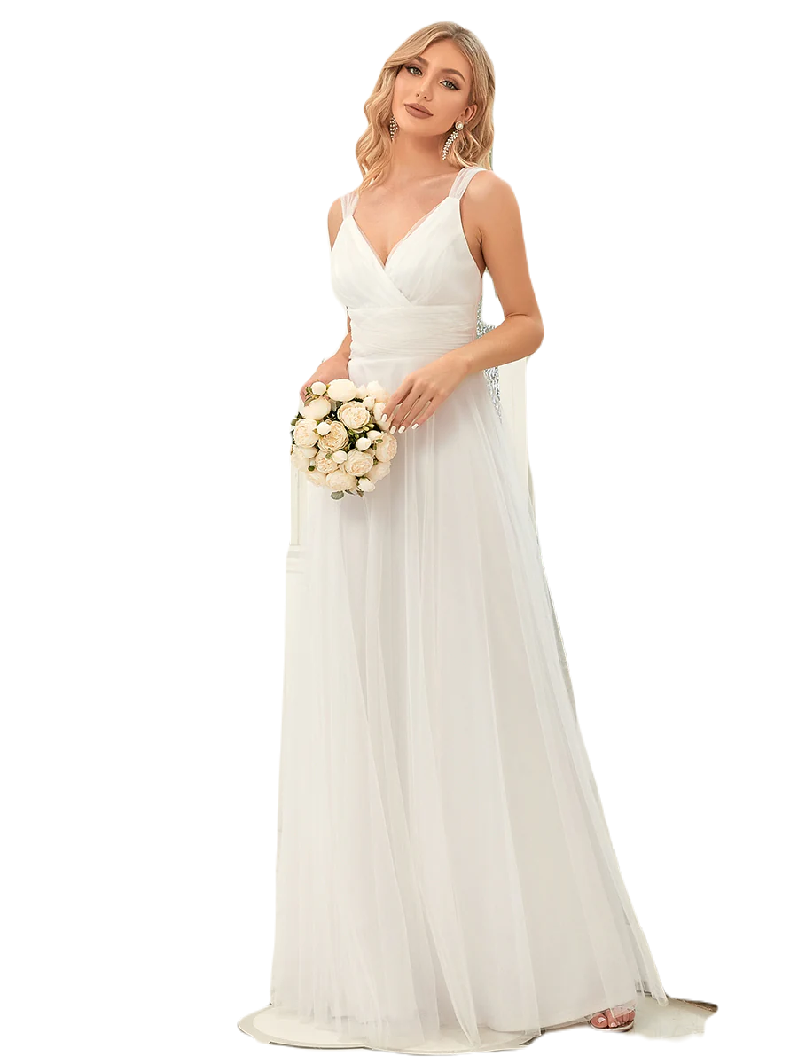 Vestido Elegante de Fiesta Largo Blanco Novia Curvy Damas Honor o Civil con Tul Tallas Ch a Talla Extra