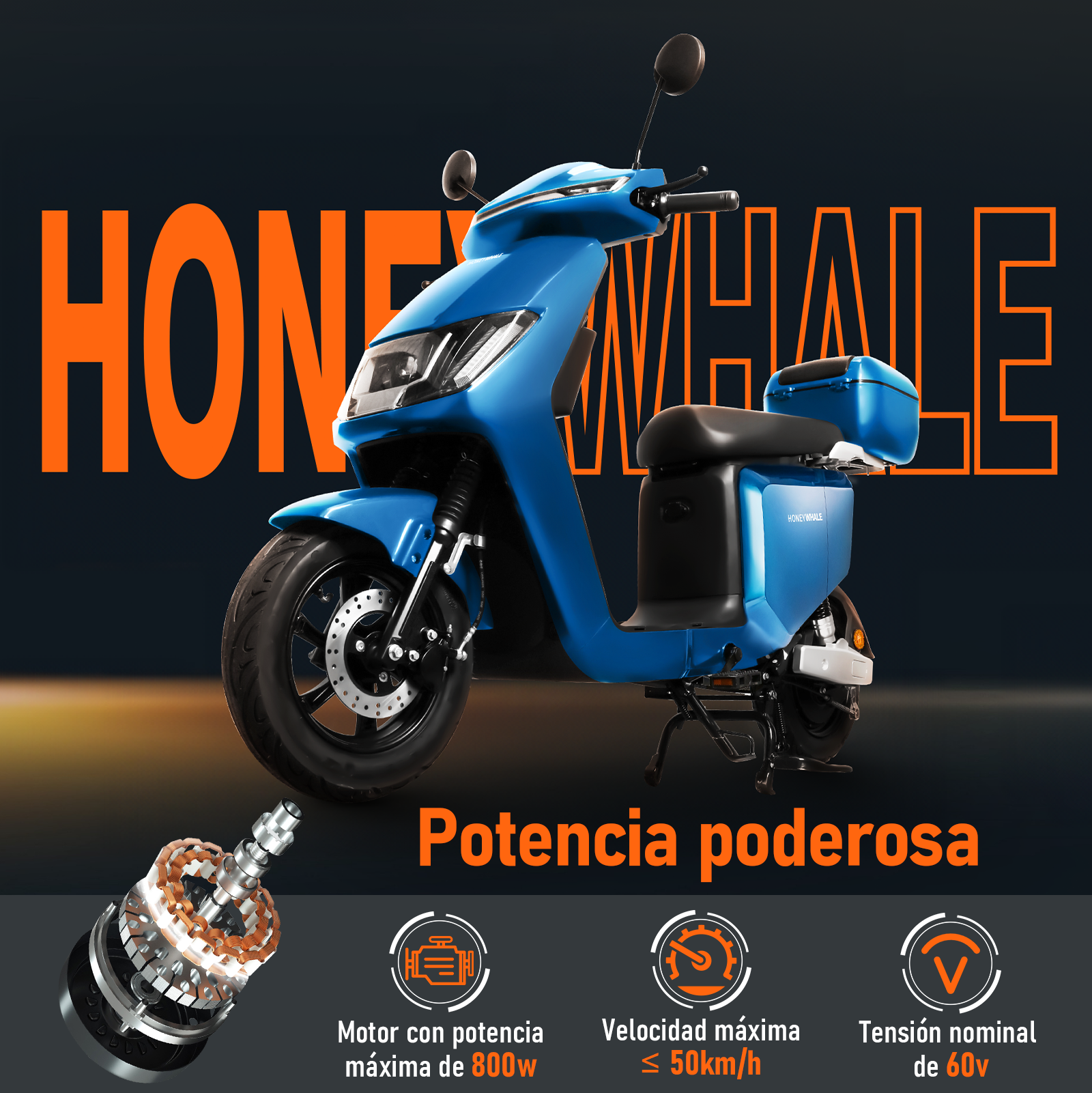 Motobici Eléctrica Honey Whale i009 Azul