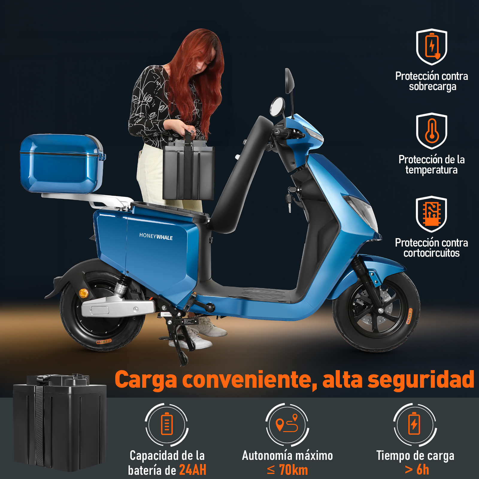 Motobici Eléctrica Honey Whale i009 Azul