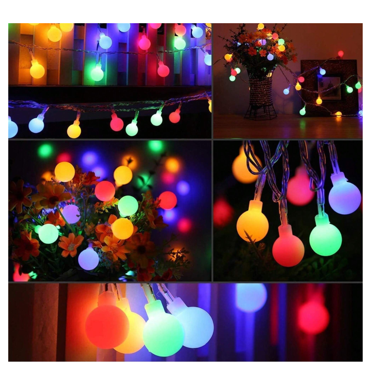 Serie Decorativa Navideña de 28 Luces LED Multicolores en Forma de Bolitas Mate