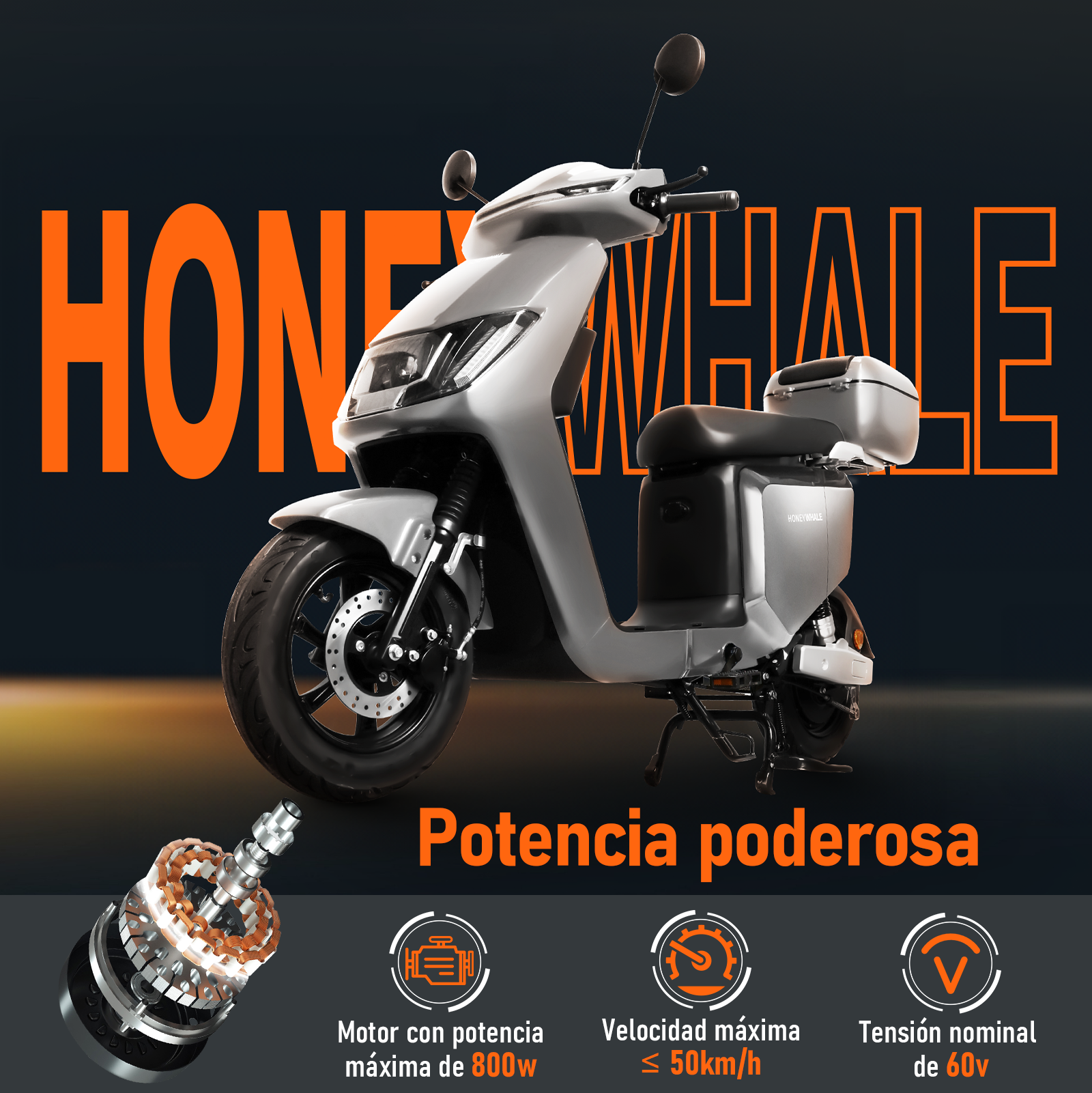 Motobici Eléctrica Honey Whale i009 Gris
