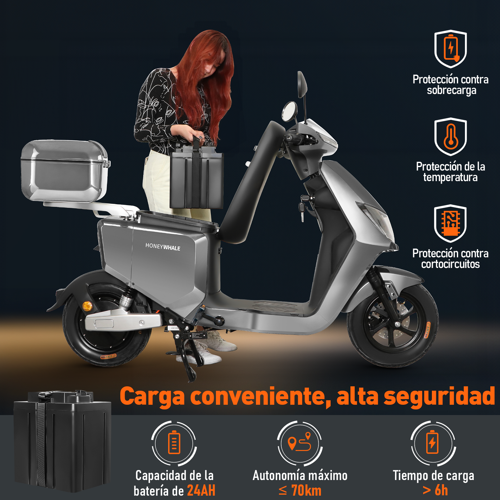 Motobici Eléctrica Honey Whale i009 Gris