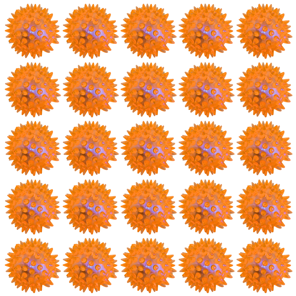 25 Unidades Pelota Mordedera de plástico de 5.5x5.5 Centímetros Gimex Resistente emite luz al presionarlo o moderlo Color Anaranjado