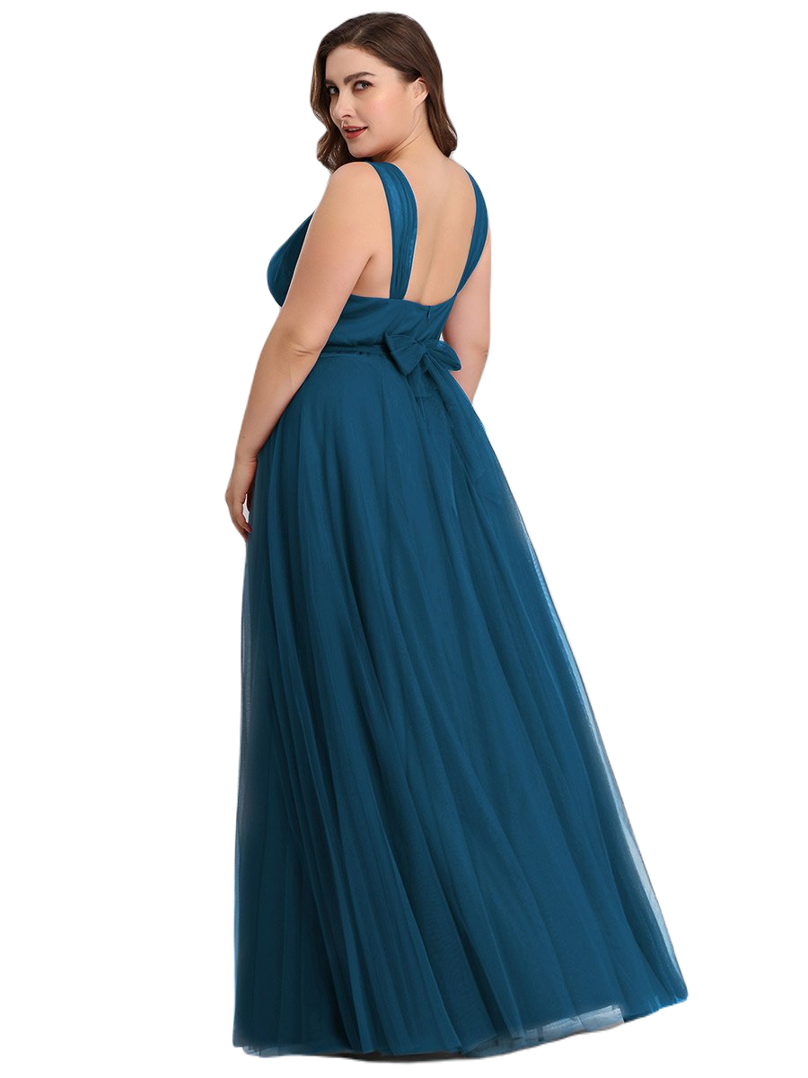 Vestido Elegante de Fiesta Largo Azul Petróleo Curvy Damas Honor o Invitada con Tul Tallas Ch a Talla Extra