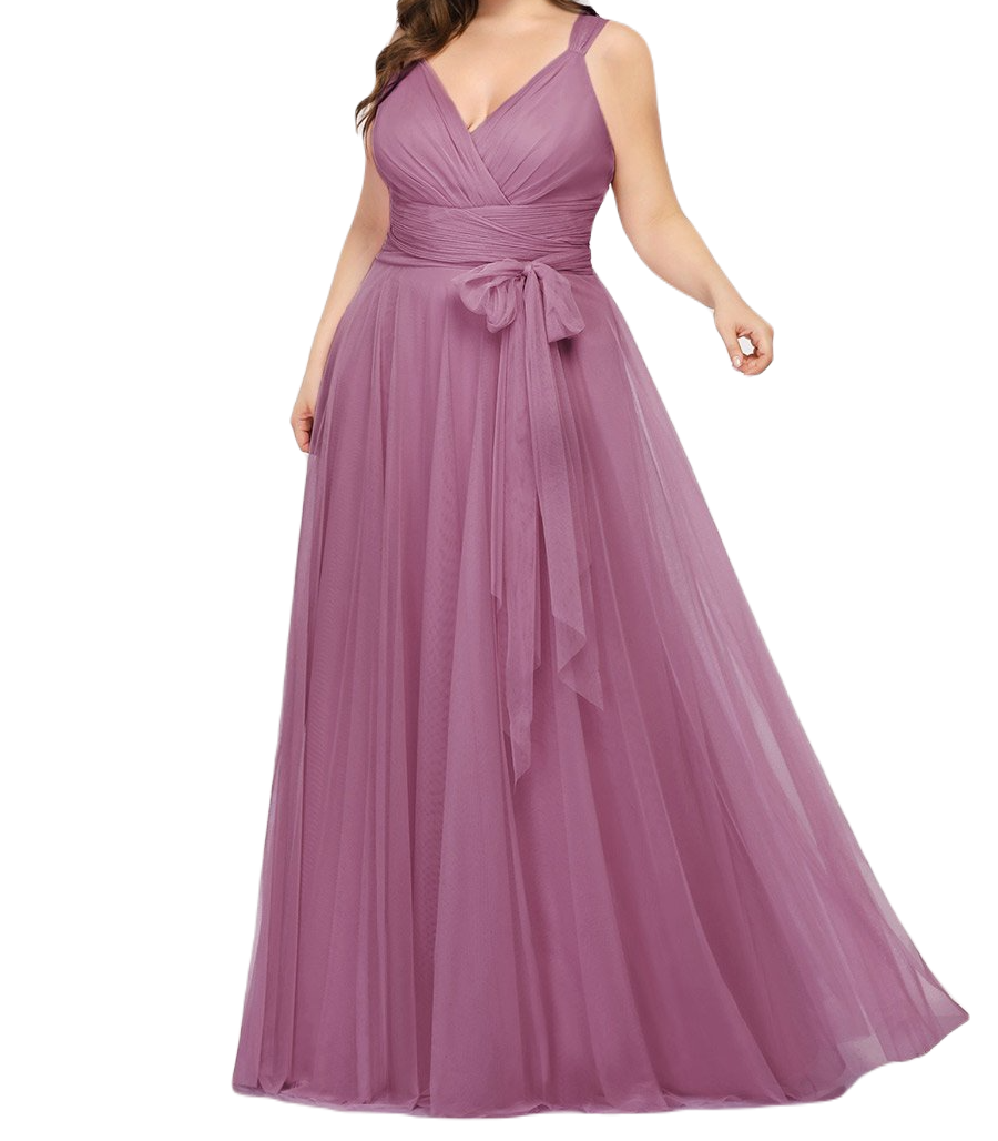 Vestido Elegante de Fiesta Largo Mauve Lila Curvy Damas Honor o Invitada con Tul Tallas Ch a Talla Extra