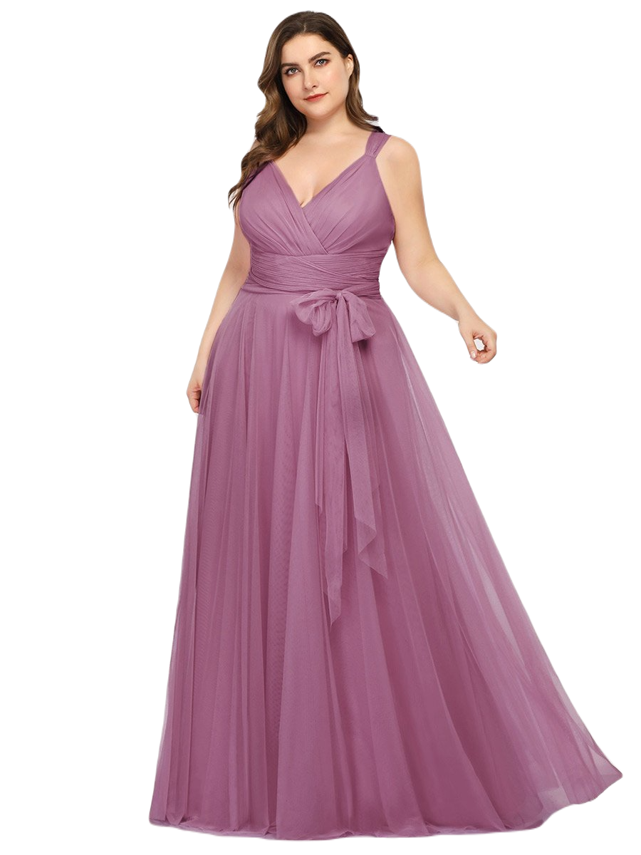 Vestido Elegante de Fiesta Largo Mauve Lila Curvy Damas Honor o Invitada con Tul Tallas Ch a Talla Extra