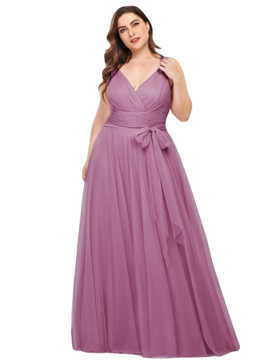 Vestido Elegante de Fiesta Largo Mauve Lila Curvy Damas Honor o Invitada con Tul Tallas Ch a Talla Extra
