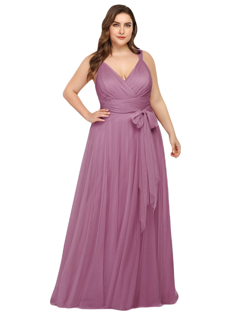 Vestido Elegante de Fiesta Largo Mauve Lila Curvy Damas Honor o Invitada con Tul Tallas Ch a Talla Extra