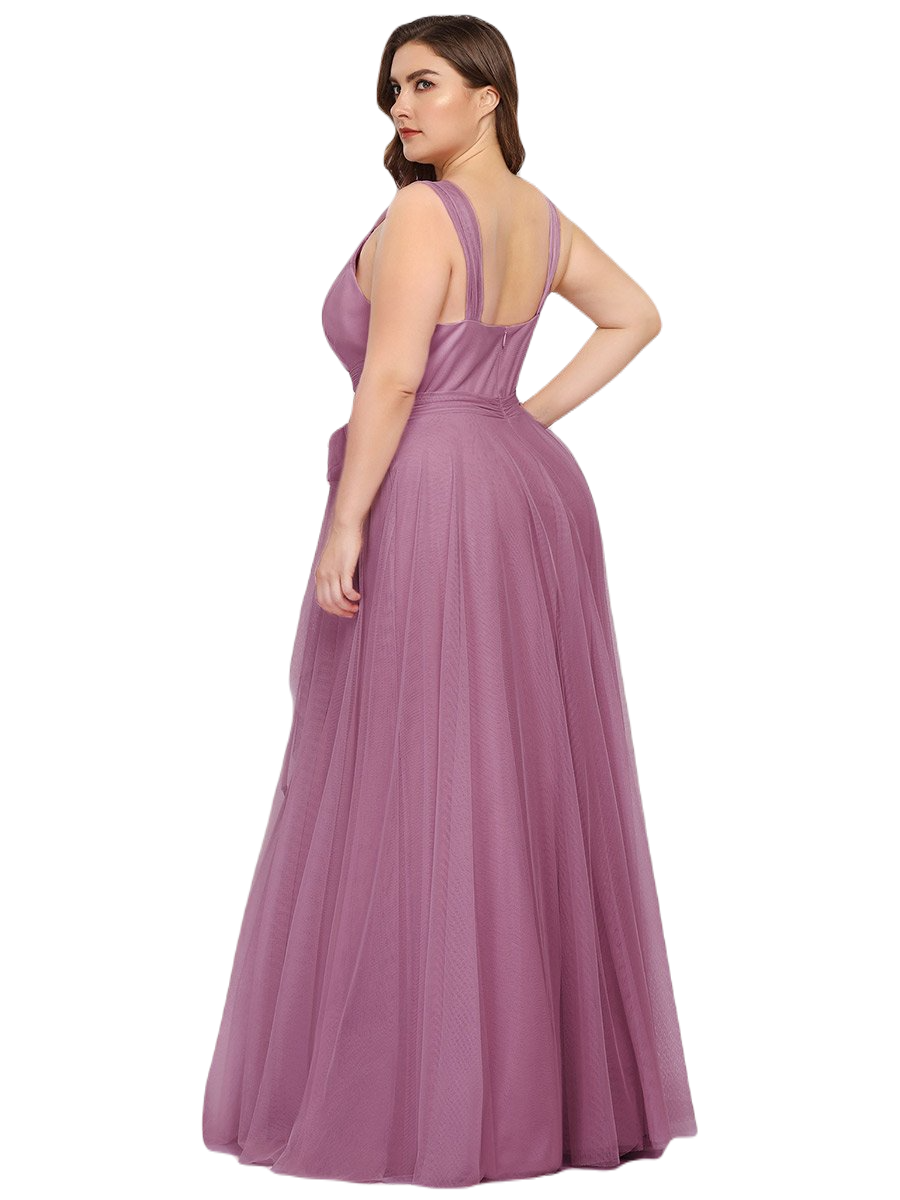 Vestido Elegante de Fiesta Largo Mauve Lila Curvy Damas Honor o Invitada con Tul Tallas Ch a Talla Extra