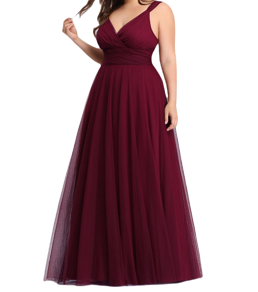 Vestido Elegante de Fiesta Largo Guinda Vino Curvy Damas Honor o Invitada con Tul Tallas Ch a Talla Extra
