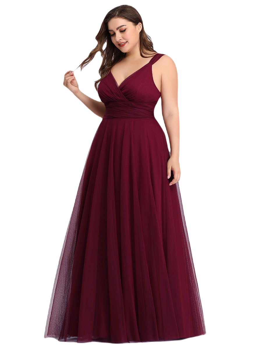 Vestido Elegante de Fiesta Largo Guinda Vino Curvy Damas Honor o Invitada con Tul Tallas Ch a Talla Extra