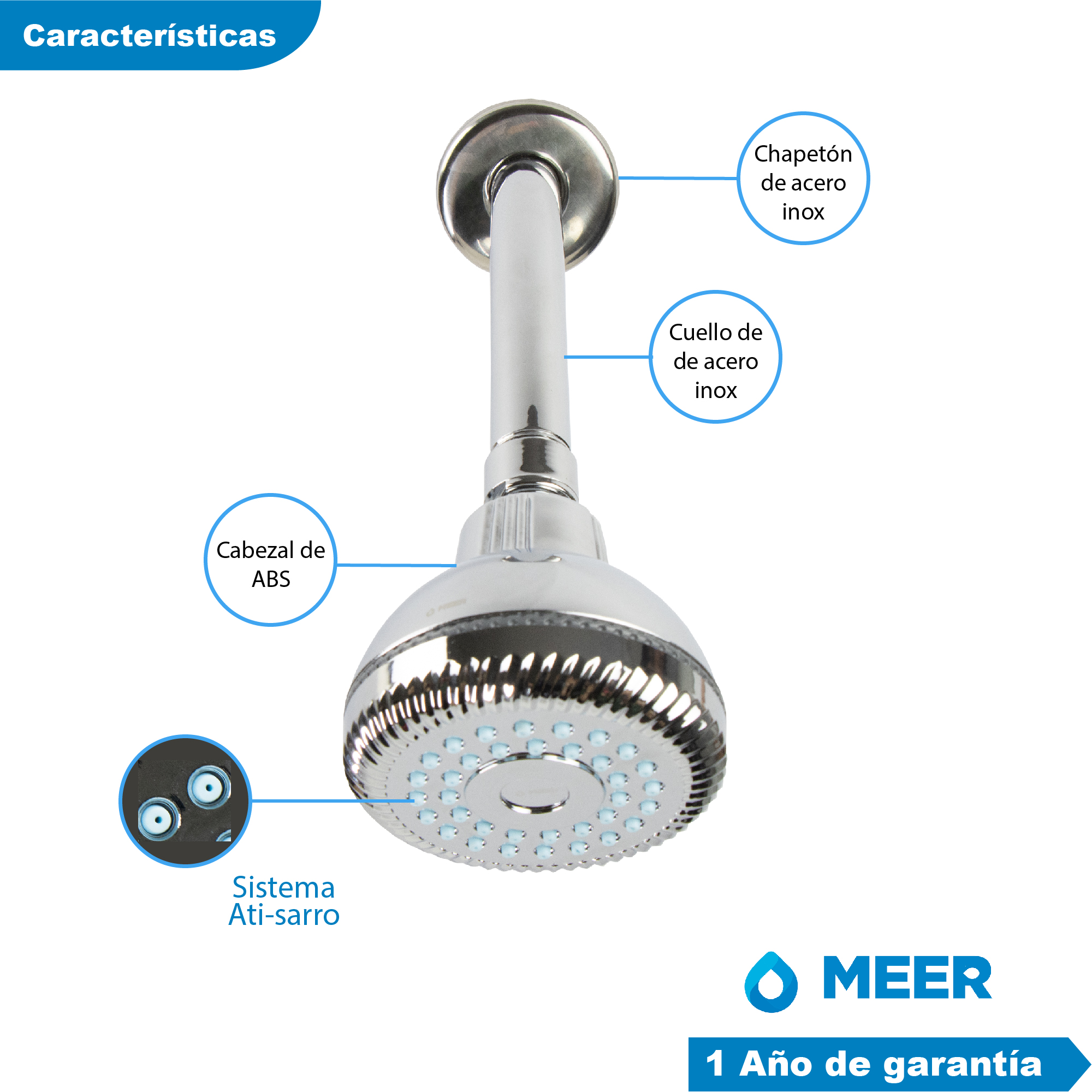 CNX Regadera Cromada ABS para Baño con Tubo de Acero Inoxidable