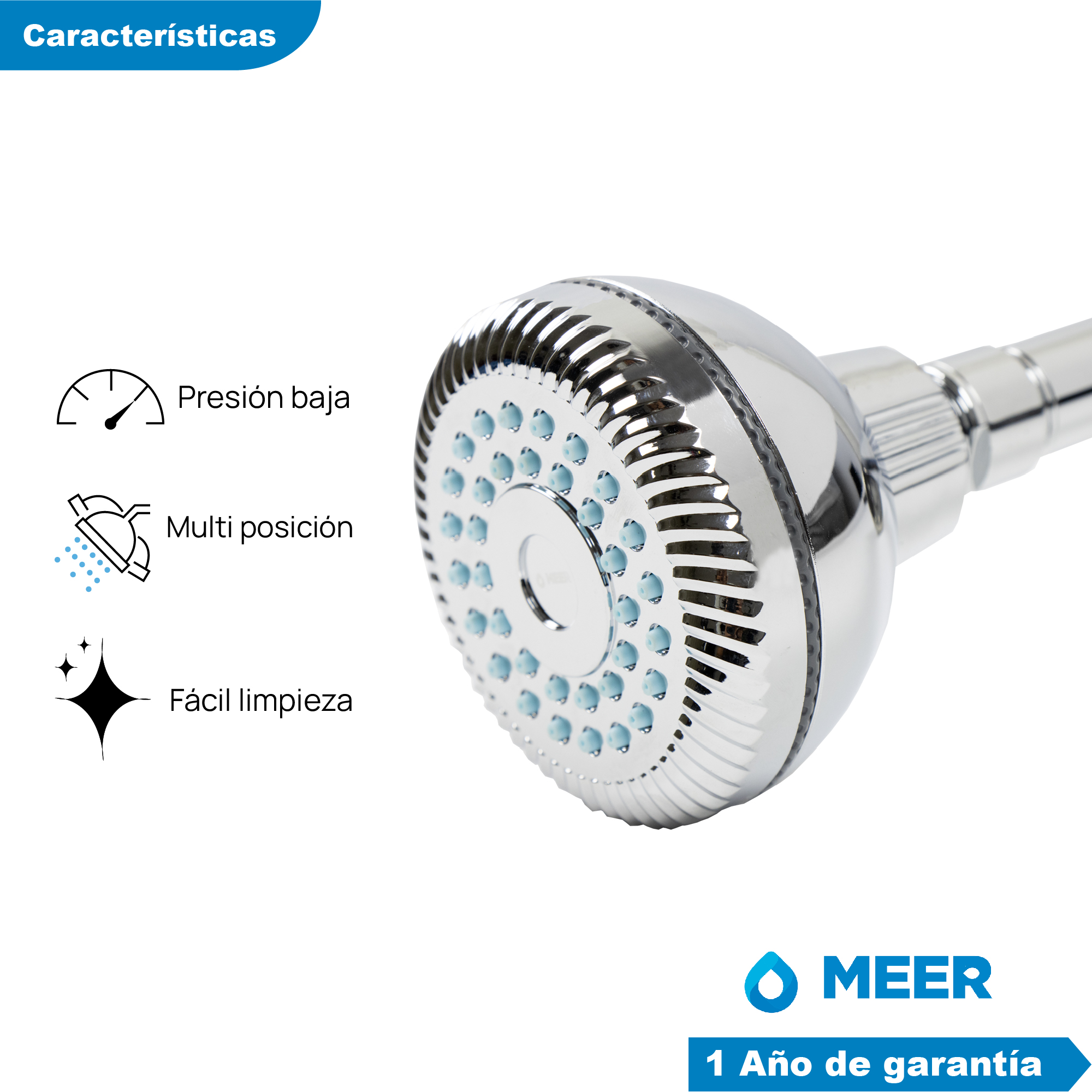 CNX Regadera Cromada ABS para Baño con Tubo de Acero Inoxidable