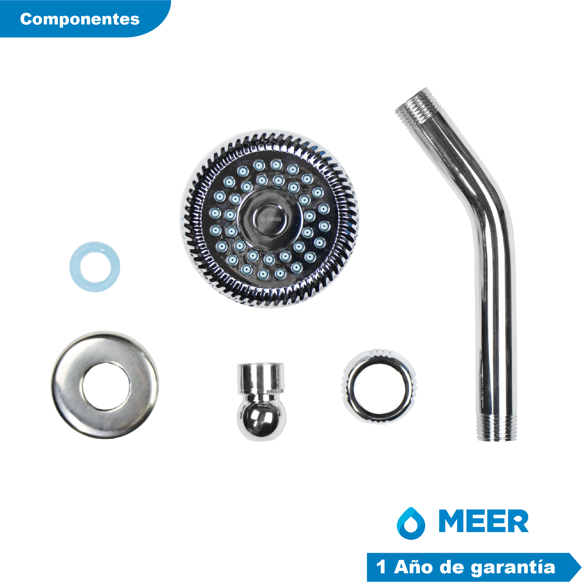 CNX Regadera Cromada ABS para Baño con Tubo de Acero Inoxidable