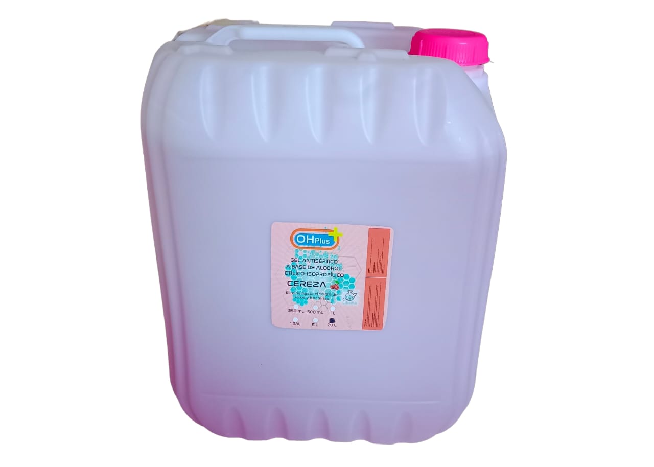 Gel Antibacterial Desinfectante Aroma Cereza en Presentación de 20 Litros