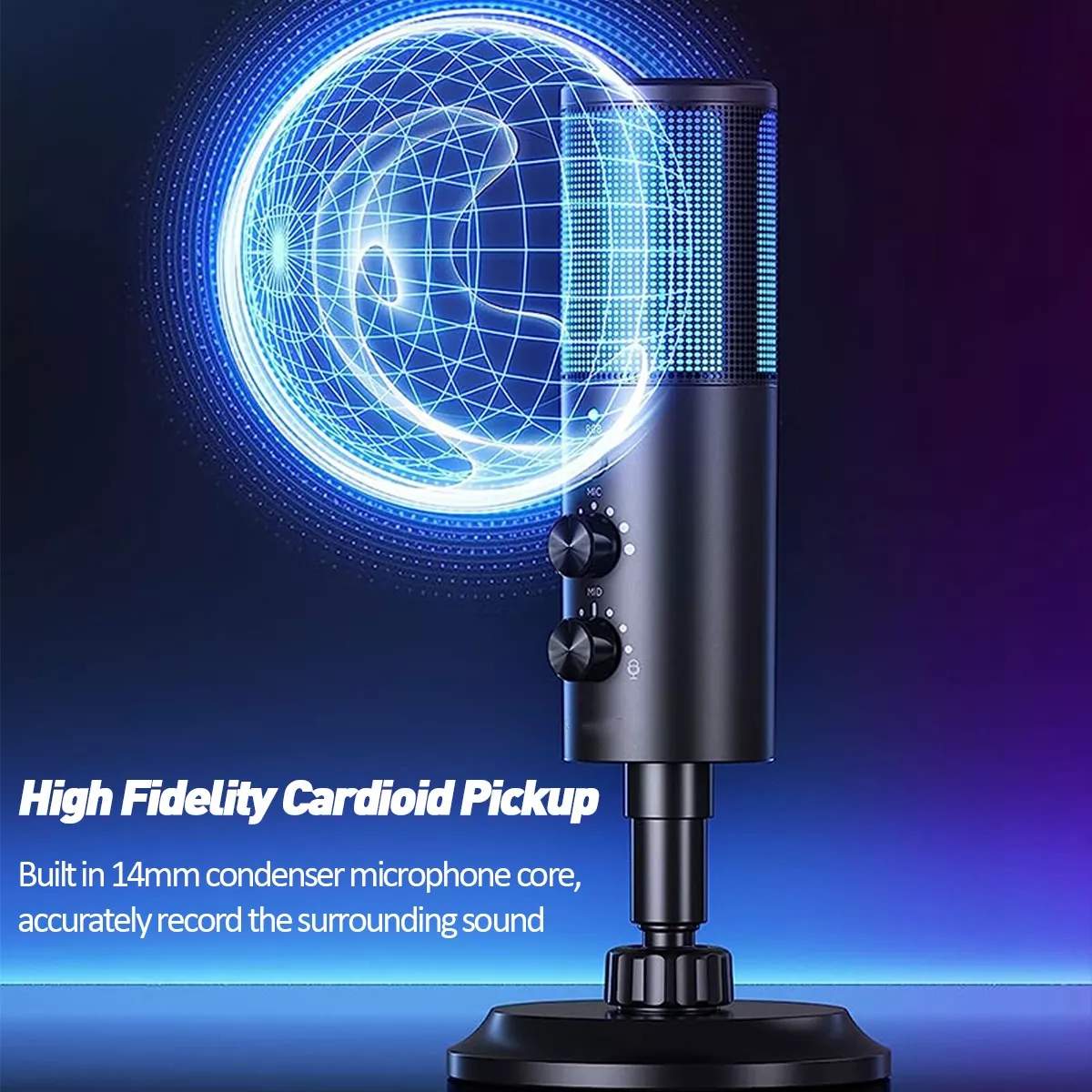 Usb Micrófono Condensador Cardioide Rgb Pc Gamer Podcast