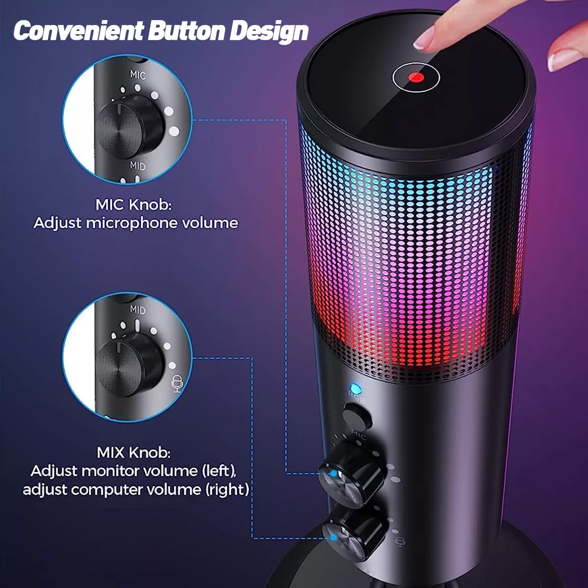 Usb Micrófono Condensador Cardioide Rgb Pc Gamer Podcast