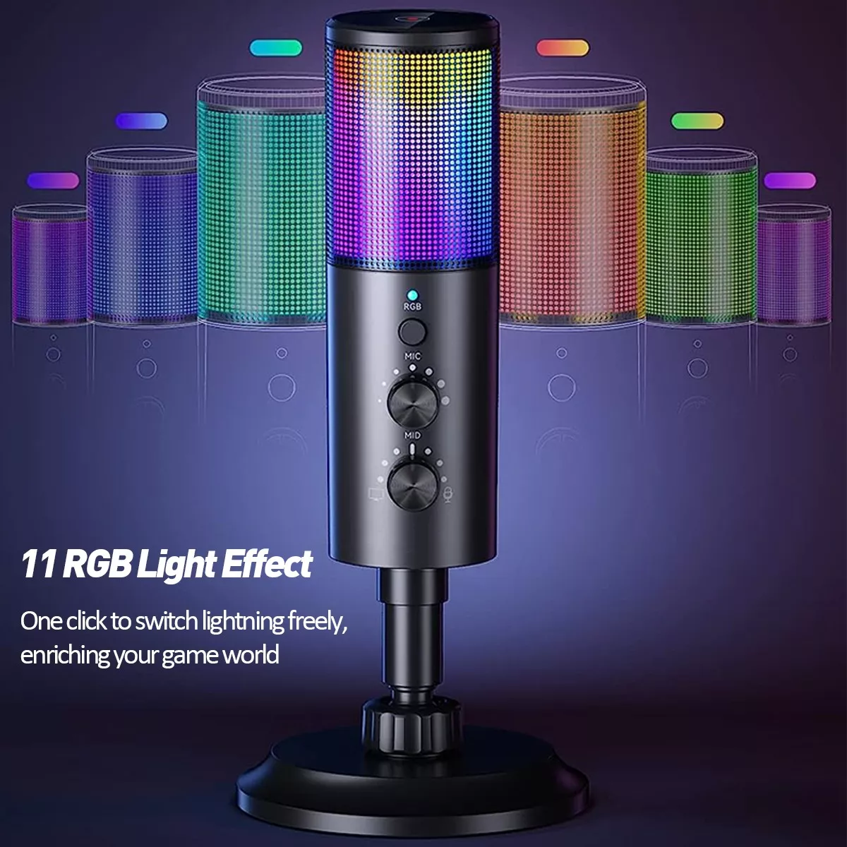 Usb Micrófono Condensador Cardioide Rgb Pc Gamer Podcast