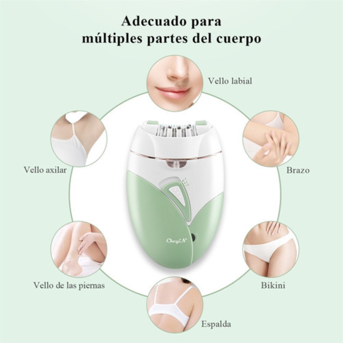 Depiladora Eléctrica Portátil Con Luz, Verde Claro 