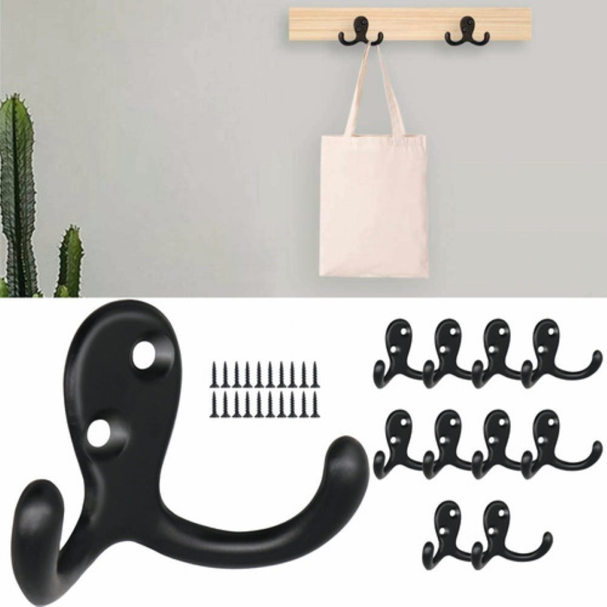 10 Piezas Ganchos Perchero Acero Inox Doble Colgador Pared Negro 