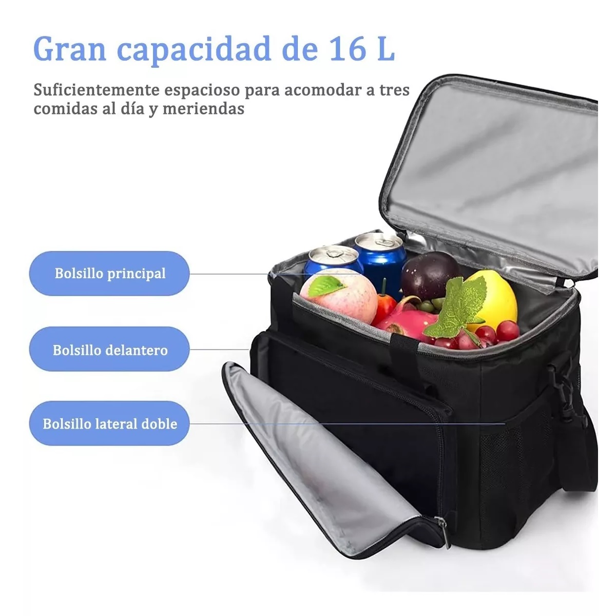 Lonchera Térmica Bolsa De Almuerzo 16l Gran Capacidad Negro