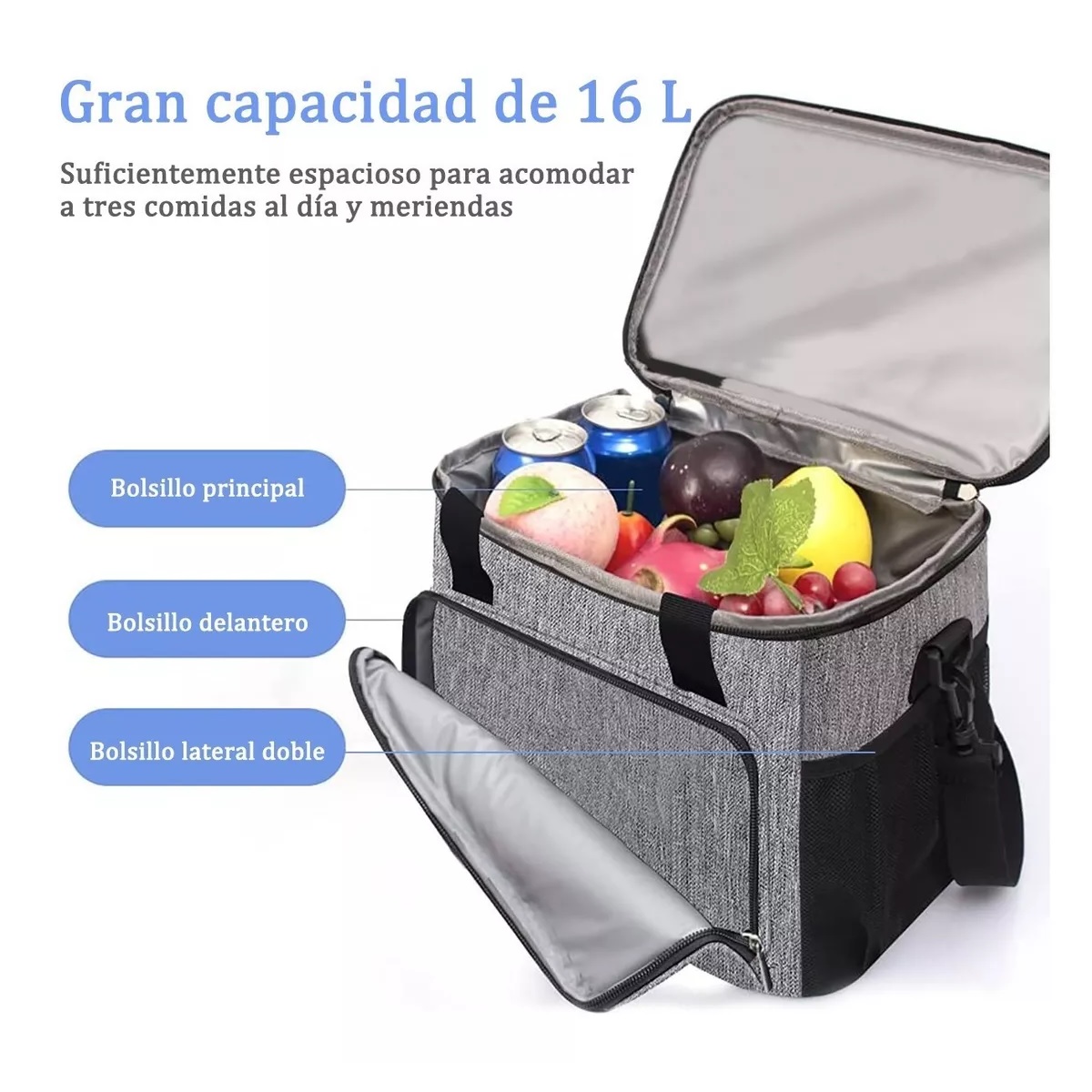 Lonchera Térmica Bolsa De Almuerzo 16l Gran Capacidad Gris