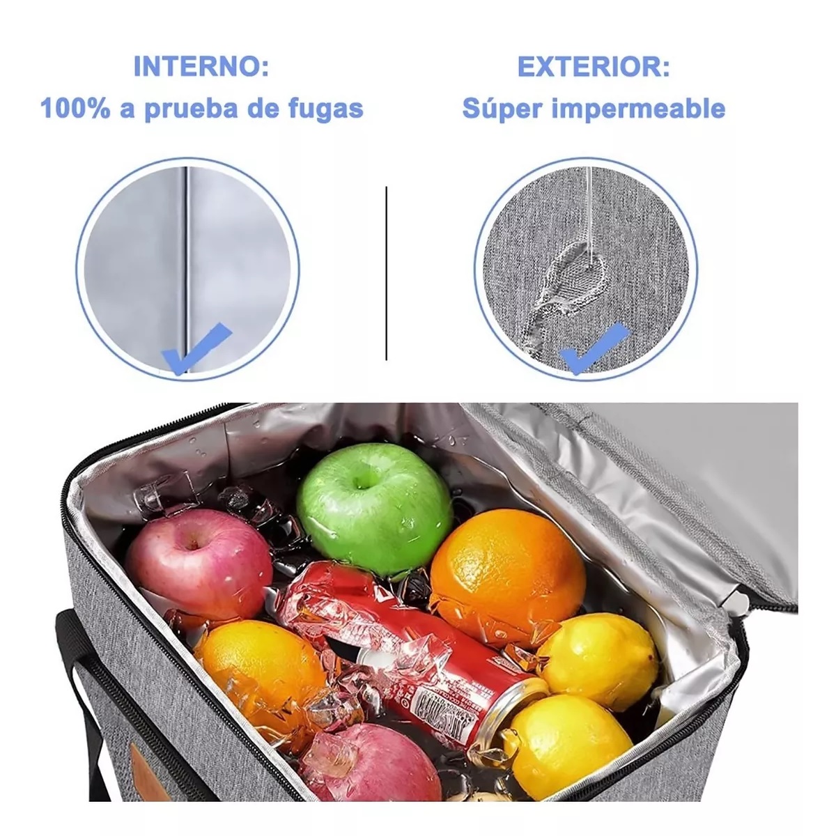 Lonchera Térmica Bolsa De Almuerzo 16l Gran Capacidad Gris