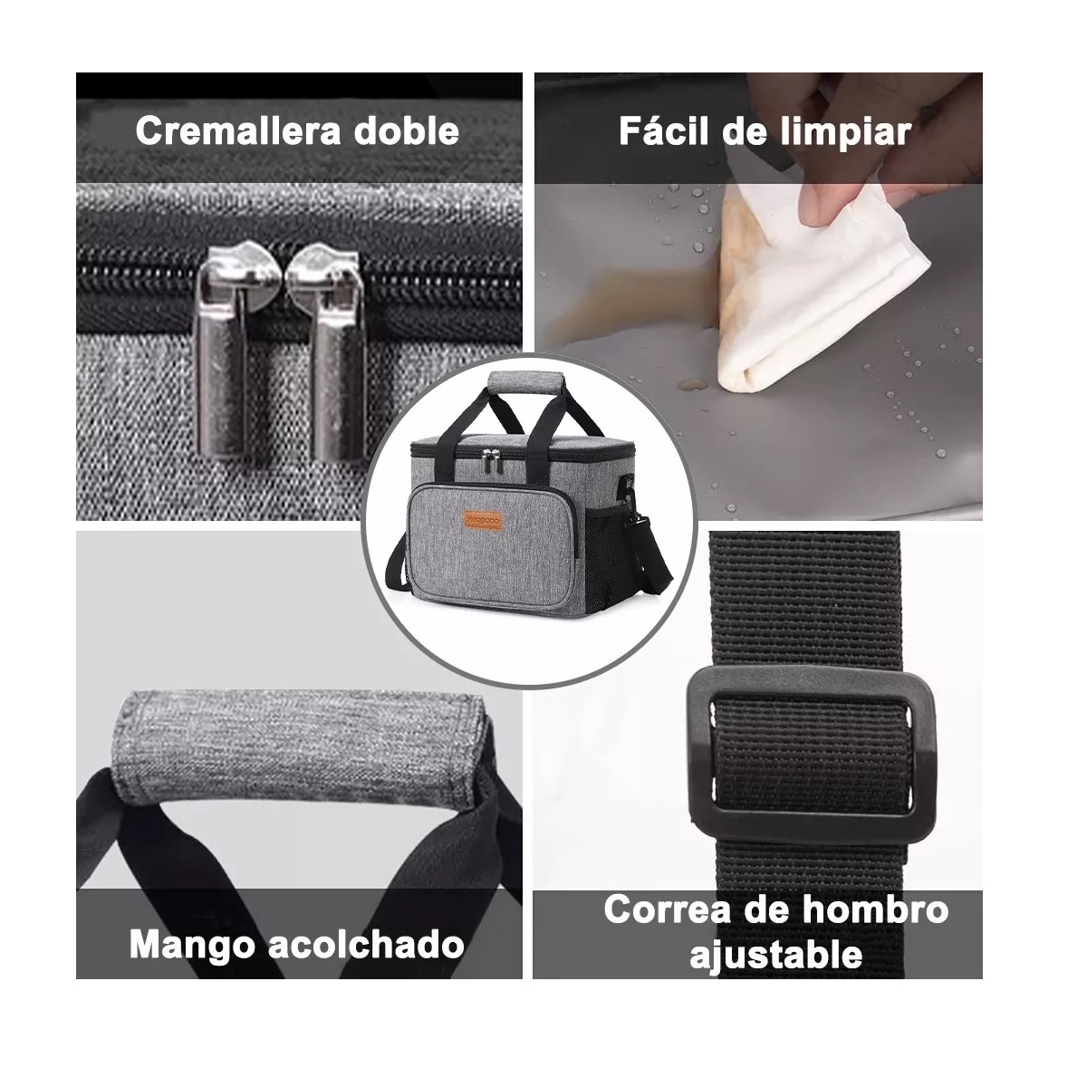 Lonchera Térmica Bolsa De Almuerzo 16l Gran Capacidad Gris