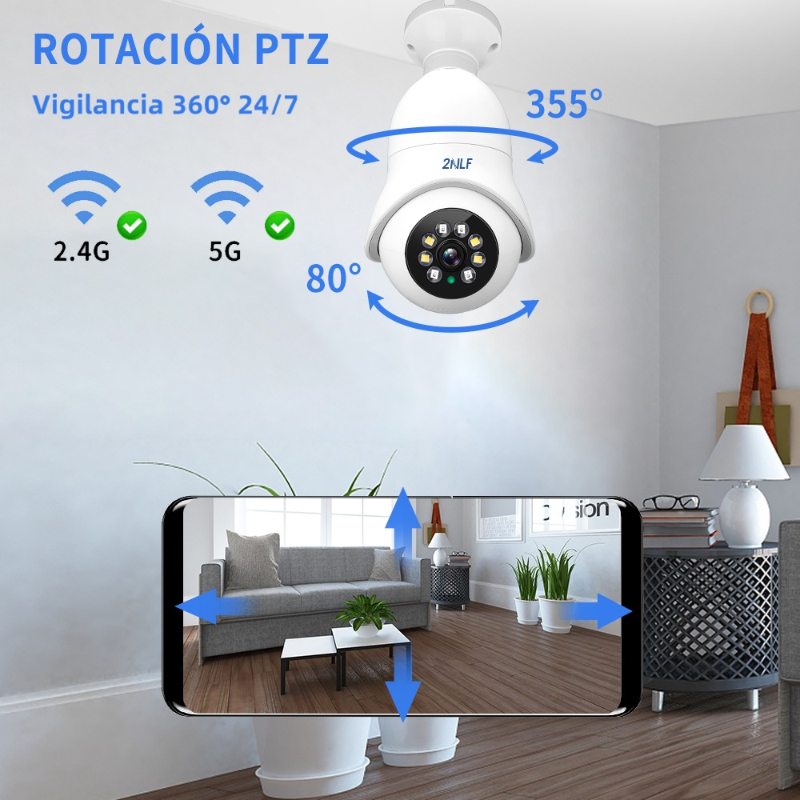 Cámara De Seguridad E27 Socket 360 Wifi 2,4g/5g 1080p 2nlf