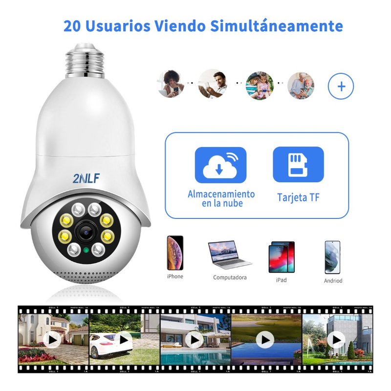 Cámara De Seguridad E27 Socket 360 Wifi 2,4g/5g 1080p 2nlf