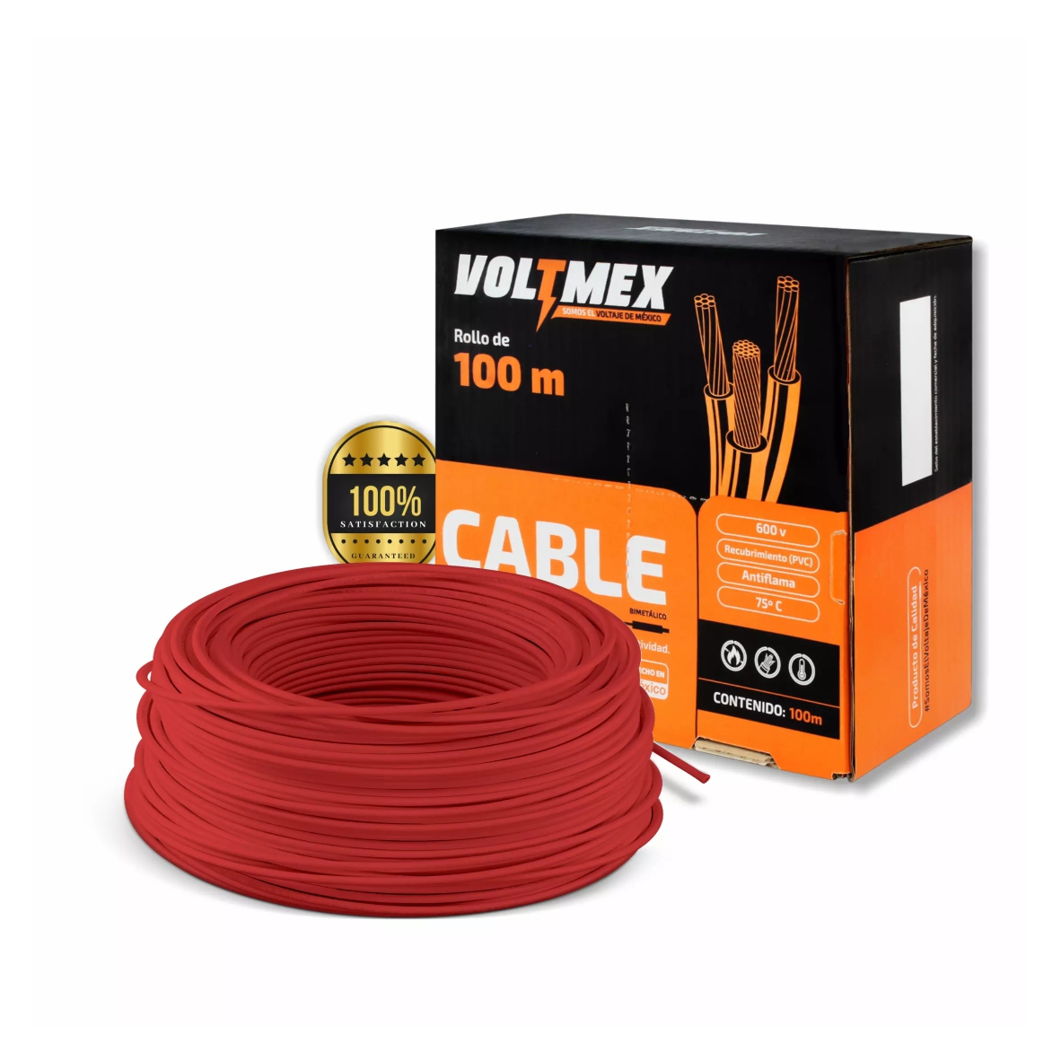 Cable eléctrico calibre 12 Cca Rojo Voltmex Rollo 100 m