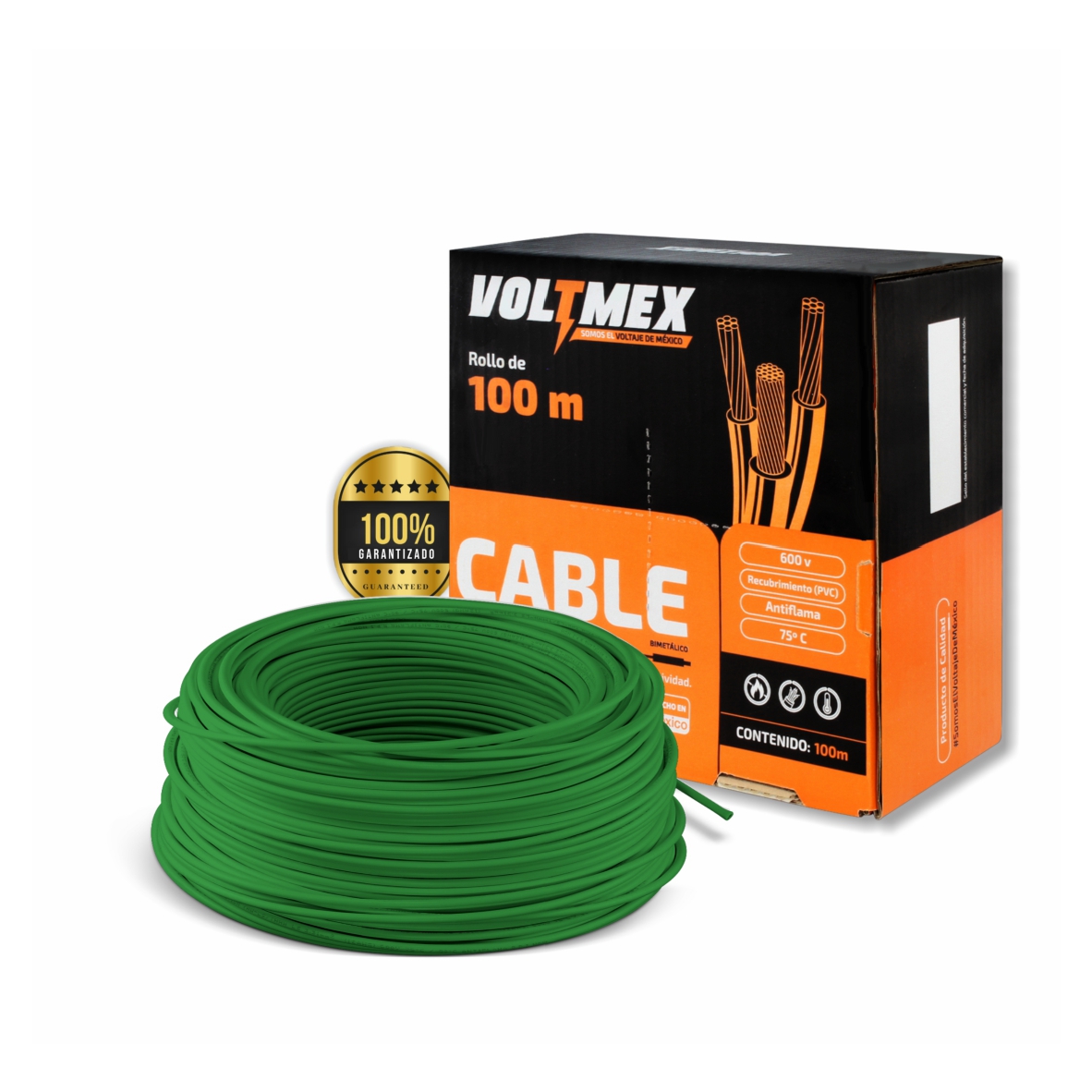 Cable eléctrico calibre 12 Cca Verde Voltmex Rollo 100 m