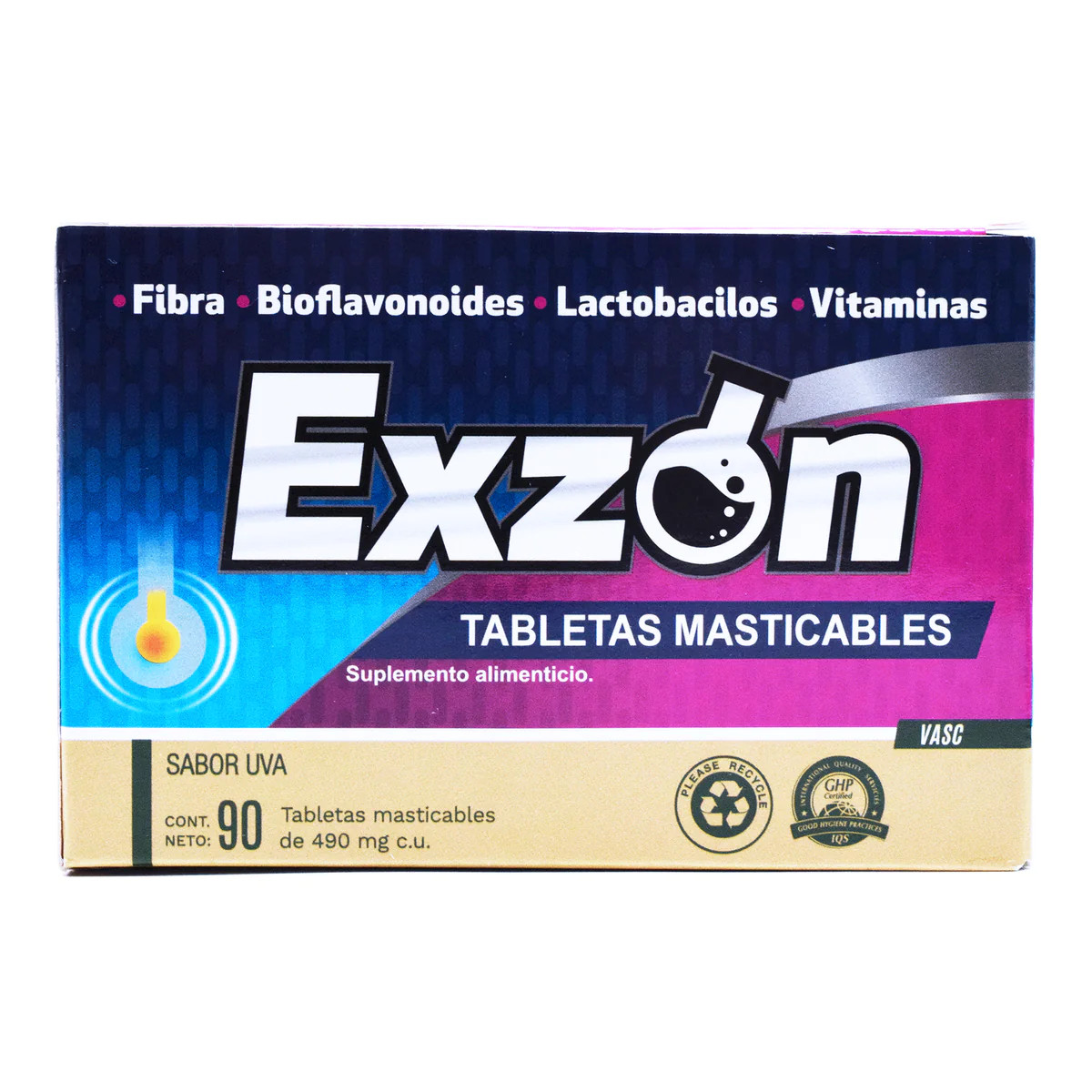 EXZON 490MG C/90 TABLETAS MASTICABLES Biomiral, Fibra soluble de maíz 100 mg