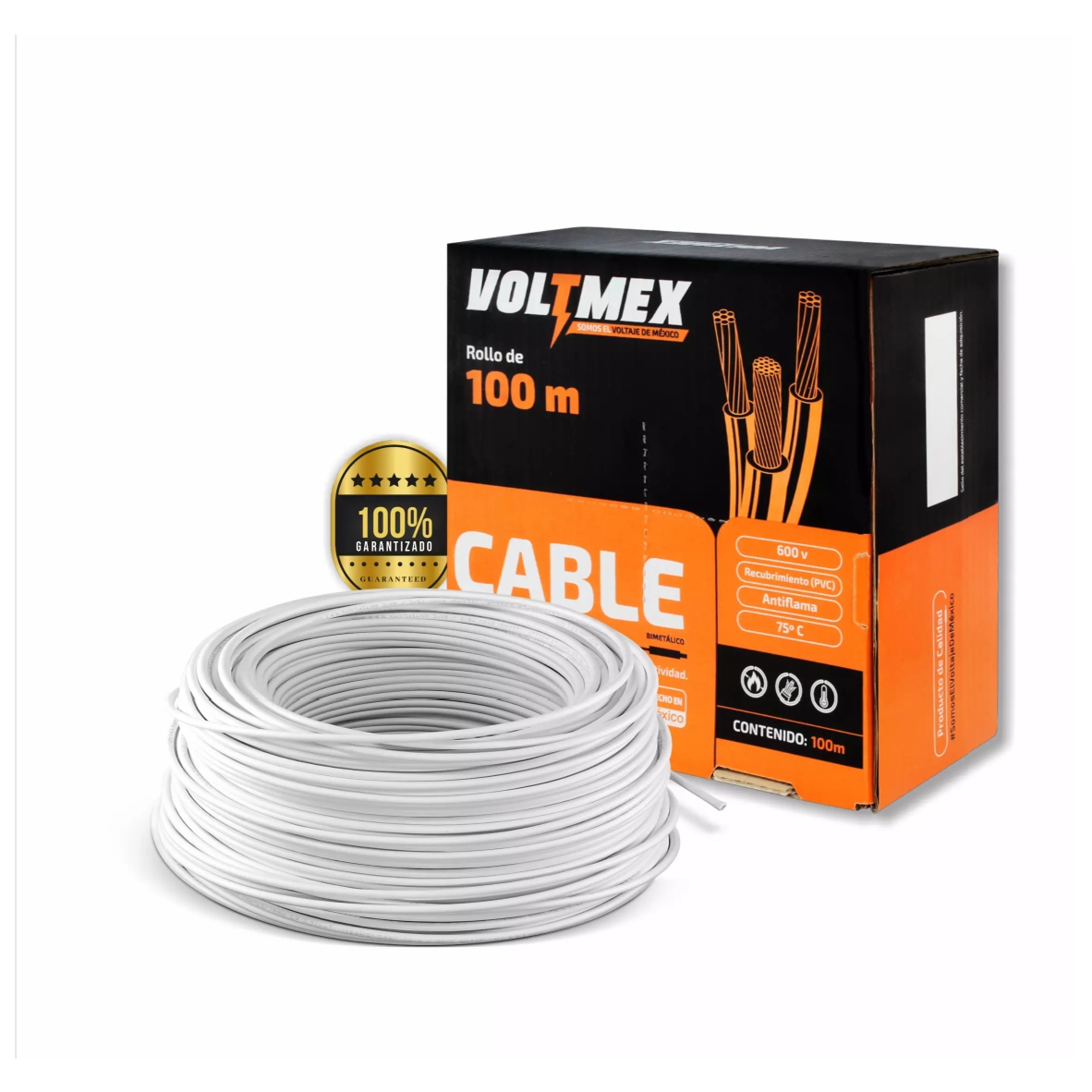 Cable eléctrico calibre 14 Cca Blanco Voltmex Rollo 100 m