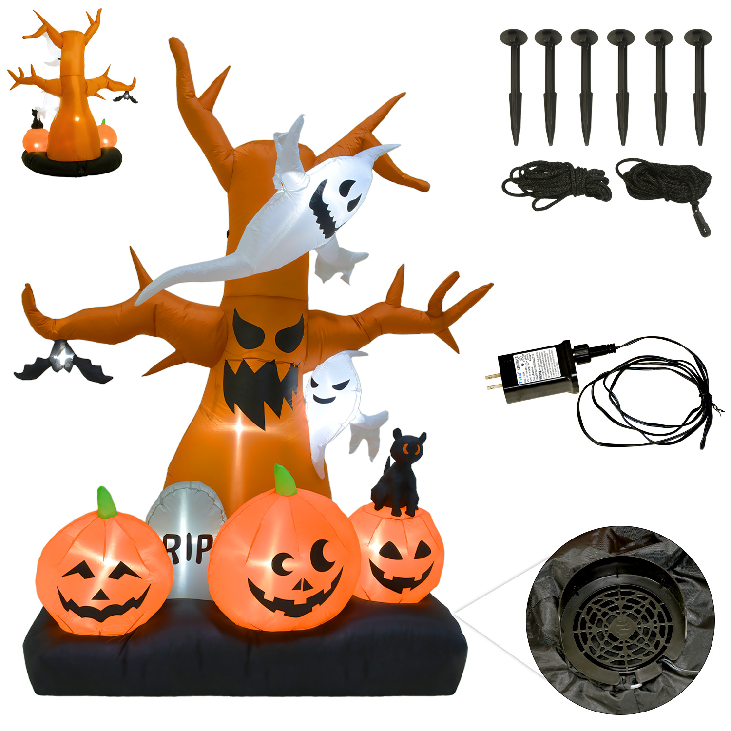 Inflable Halloween Arbol Embrujado Tumba Luz Led 254 Cm.