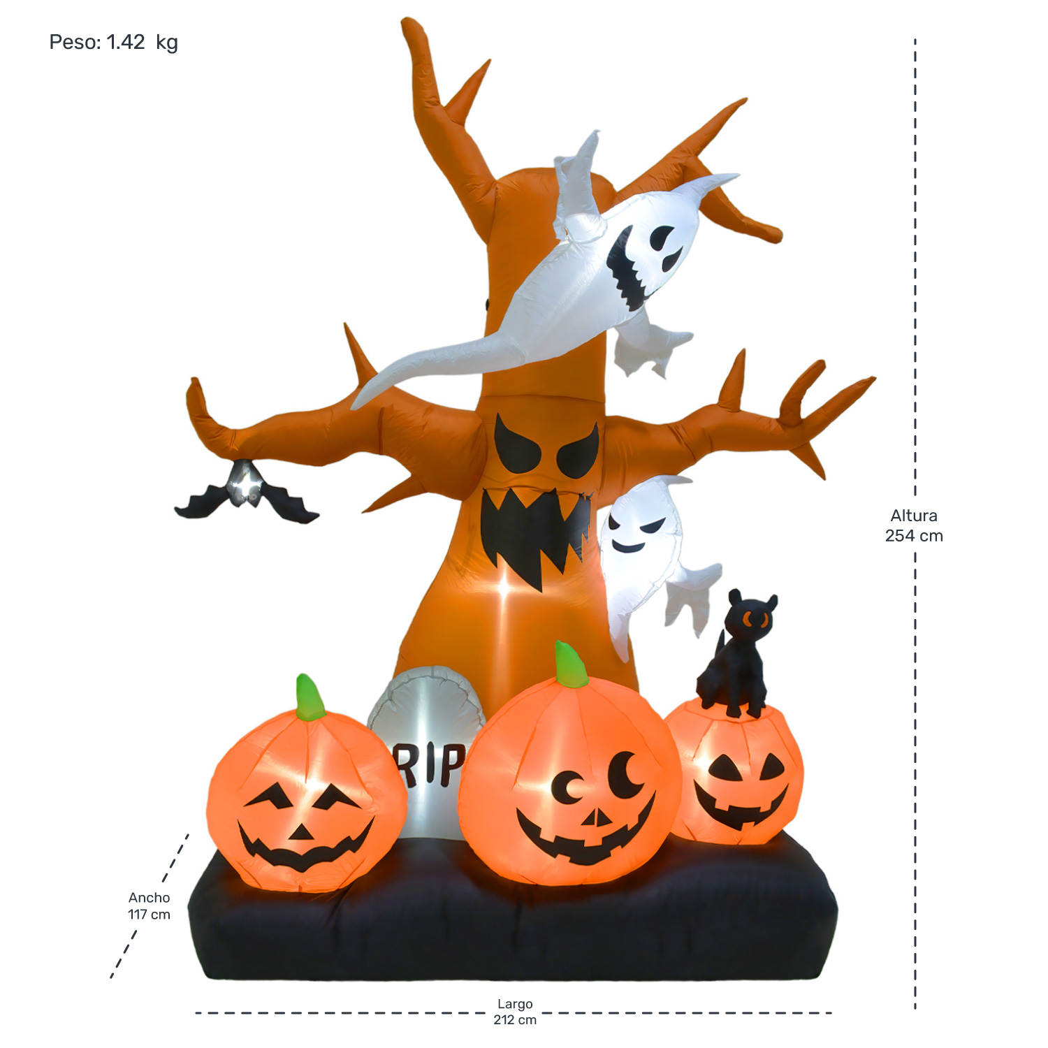 Inflable Halloween Arbol Embrujado Tumba Luz Led 254 Cm.