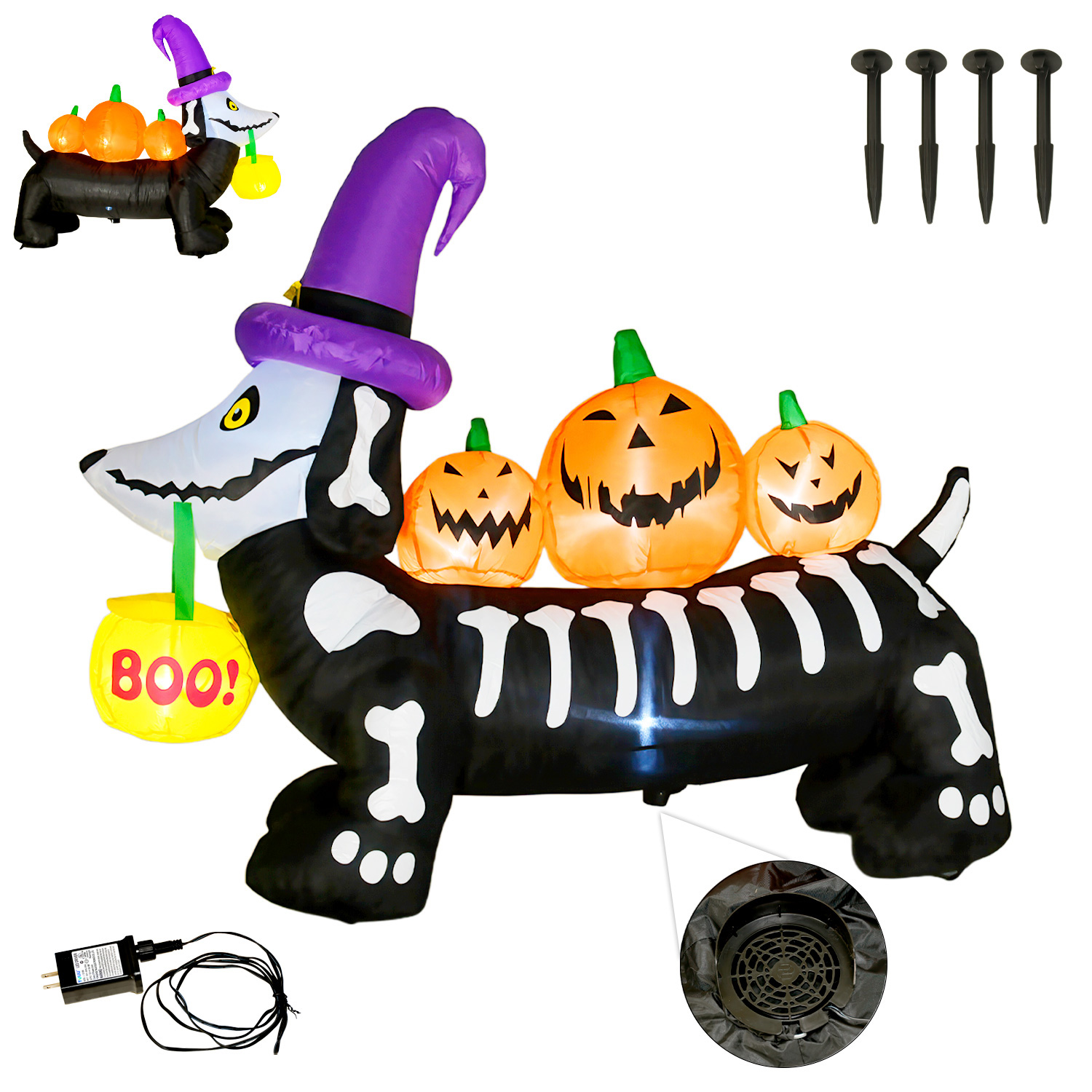 Inflable Halloween Perro Salchicha Embrujado Led 160 Cm