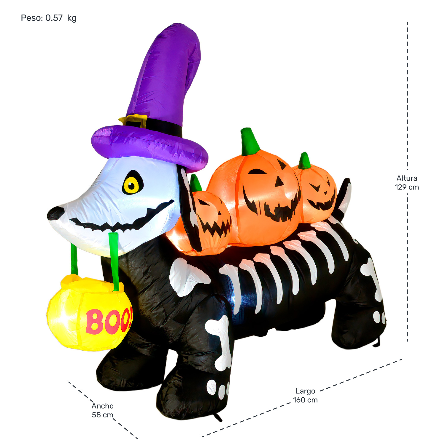 Inflable Halloween Perro Salchicha Embrujado Led 160 Cm